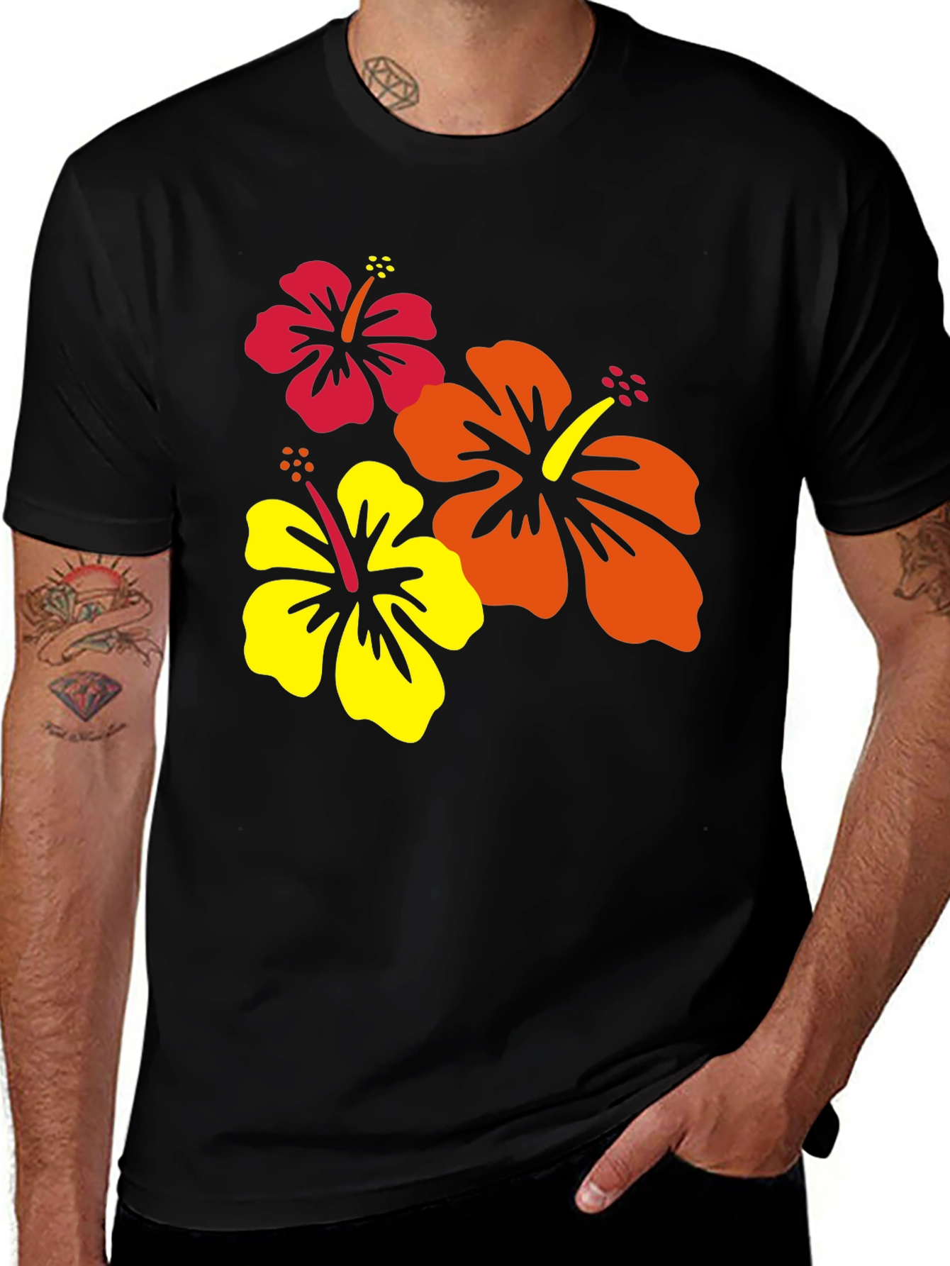 Tropical Hibiscus Black T-Shirt
