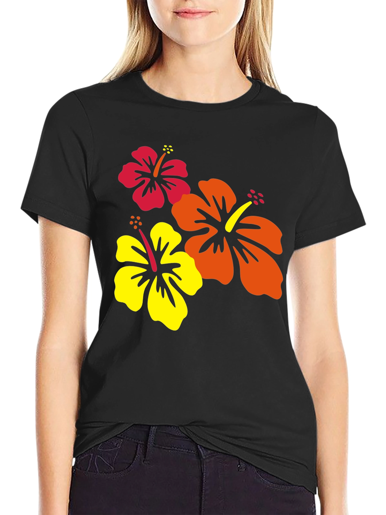 Tropical Hibiscus Black T-Shirt