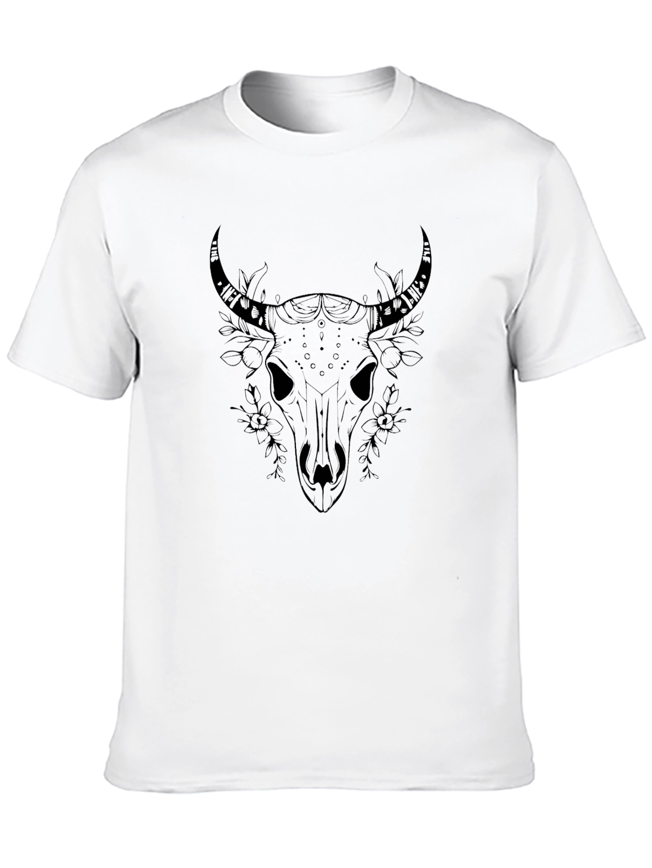 Skull & Floral Graphic Black T-Shirt