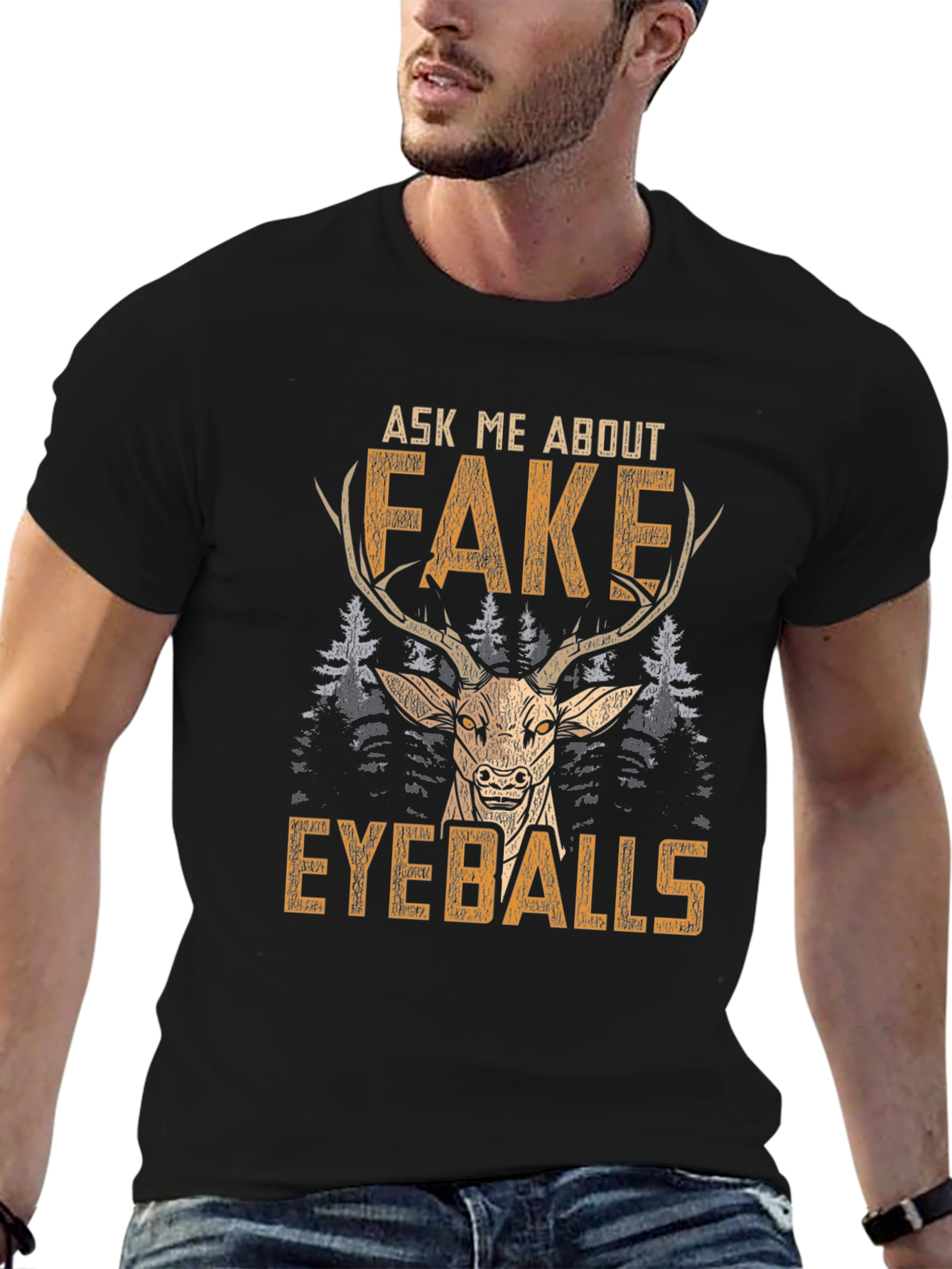 Funny Fake Eyeballs Deer Graphic T-Shirt
