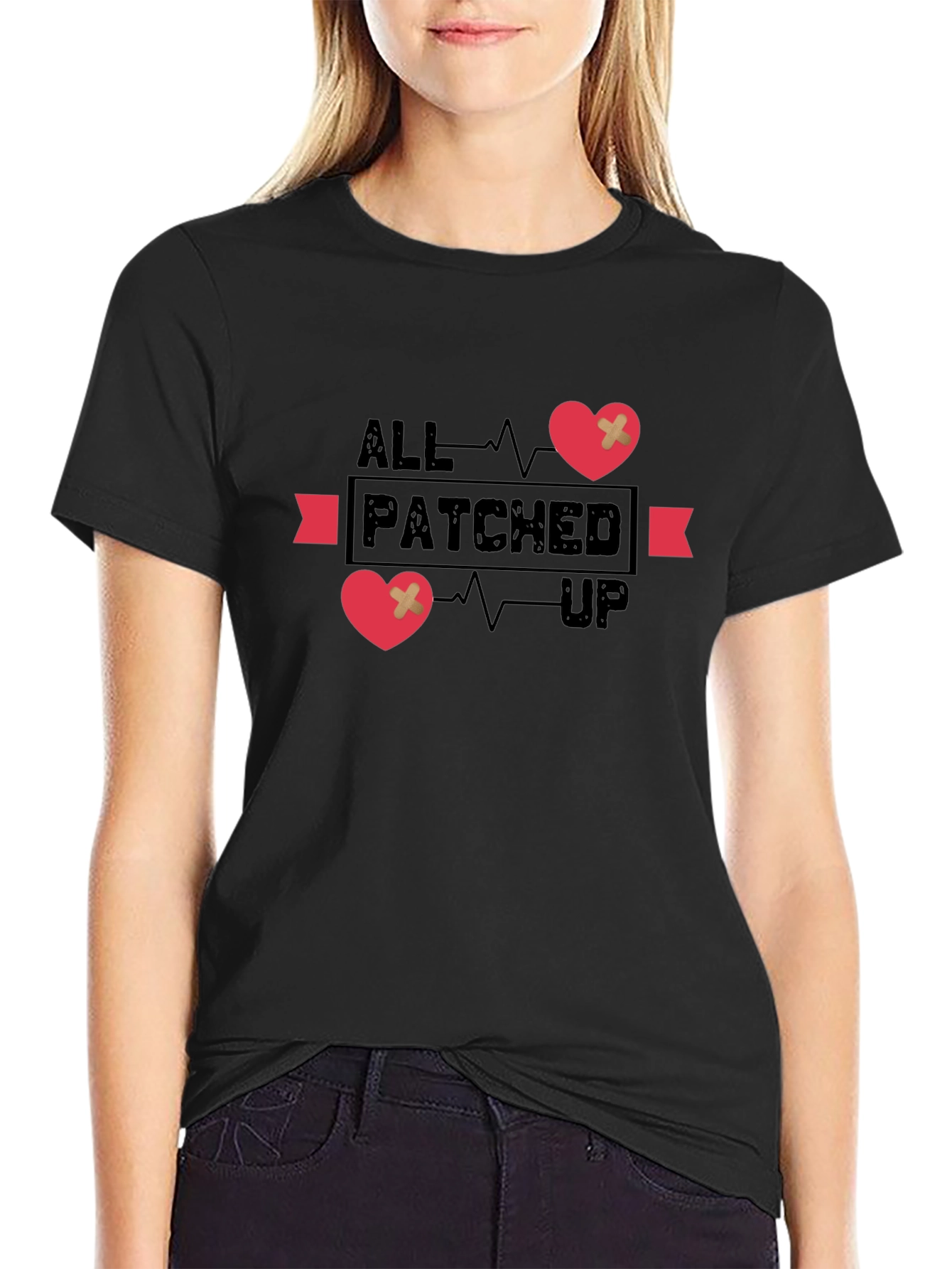 All Patched Up Graphic Tee - Heart Design