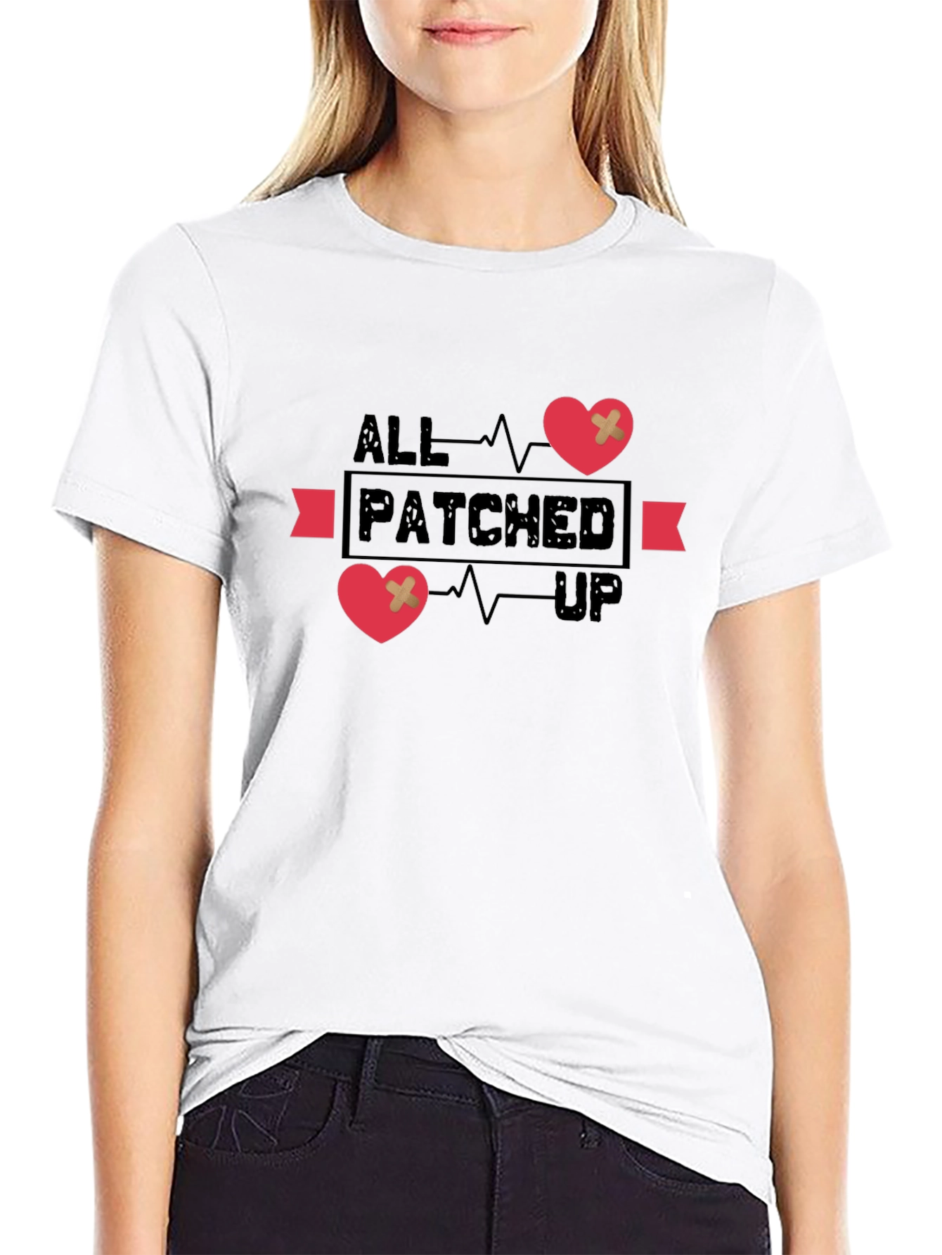 All Patched Up Graphic Tee - Heart Design