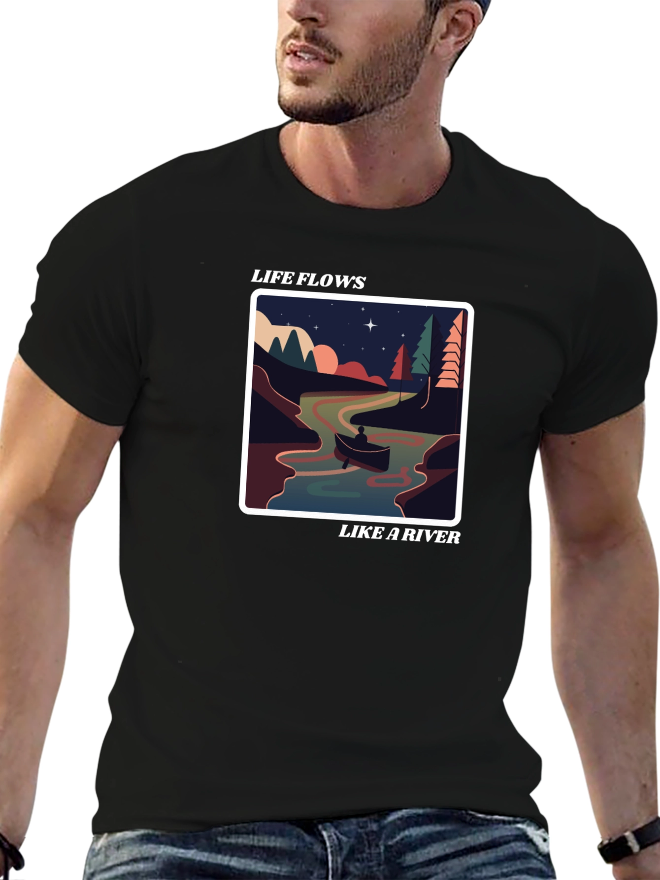 Life Flows Like a River Graphic Tee - Black