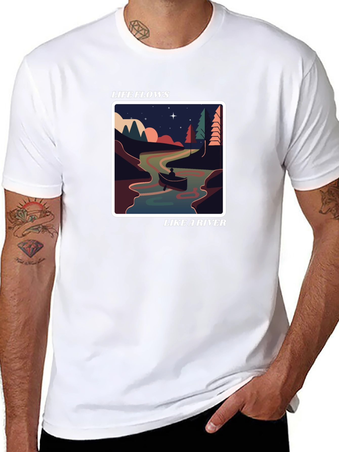 Life Flows Like a River Graphic Tee - Black
