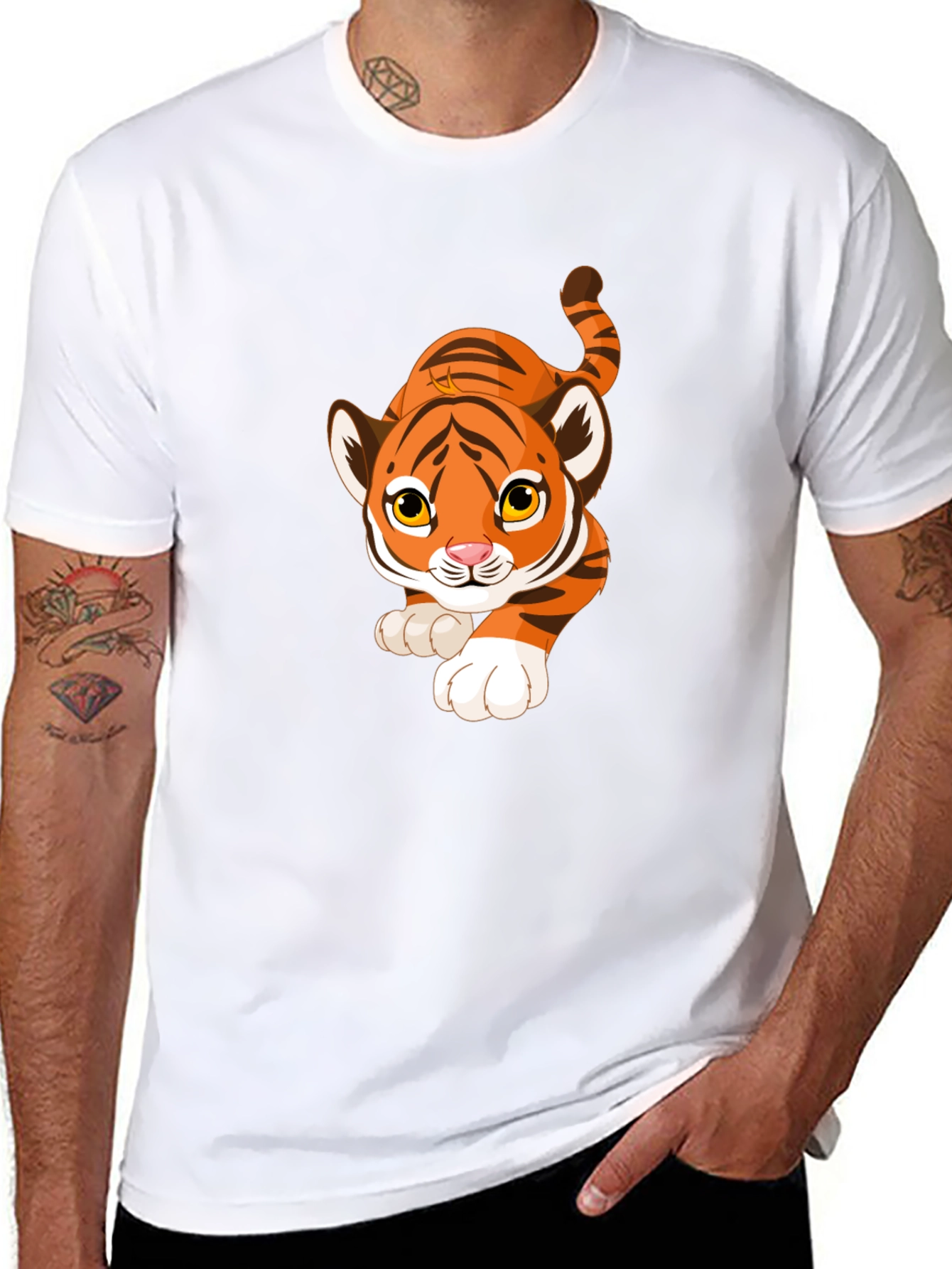 Cartoon Tiger Graphic Black T-Shirt