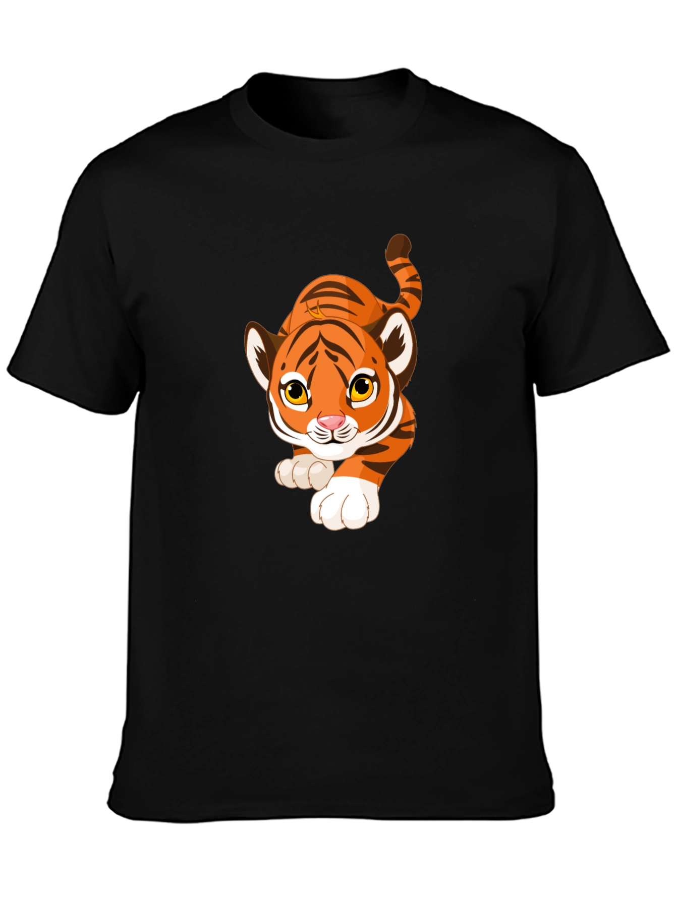 Cartoon Tiger Graphic Black T-Shirt