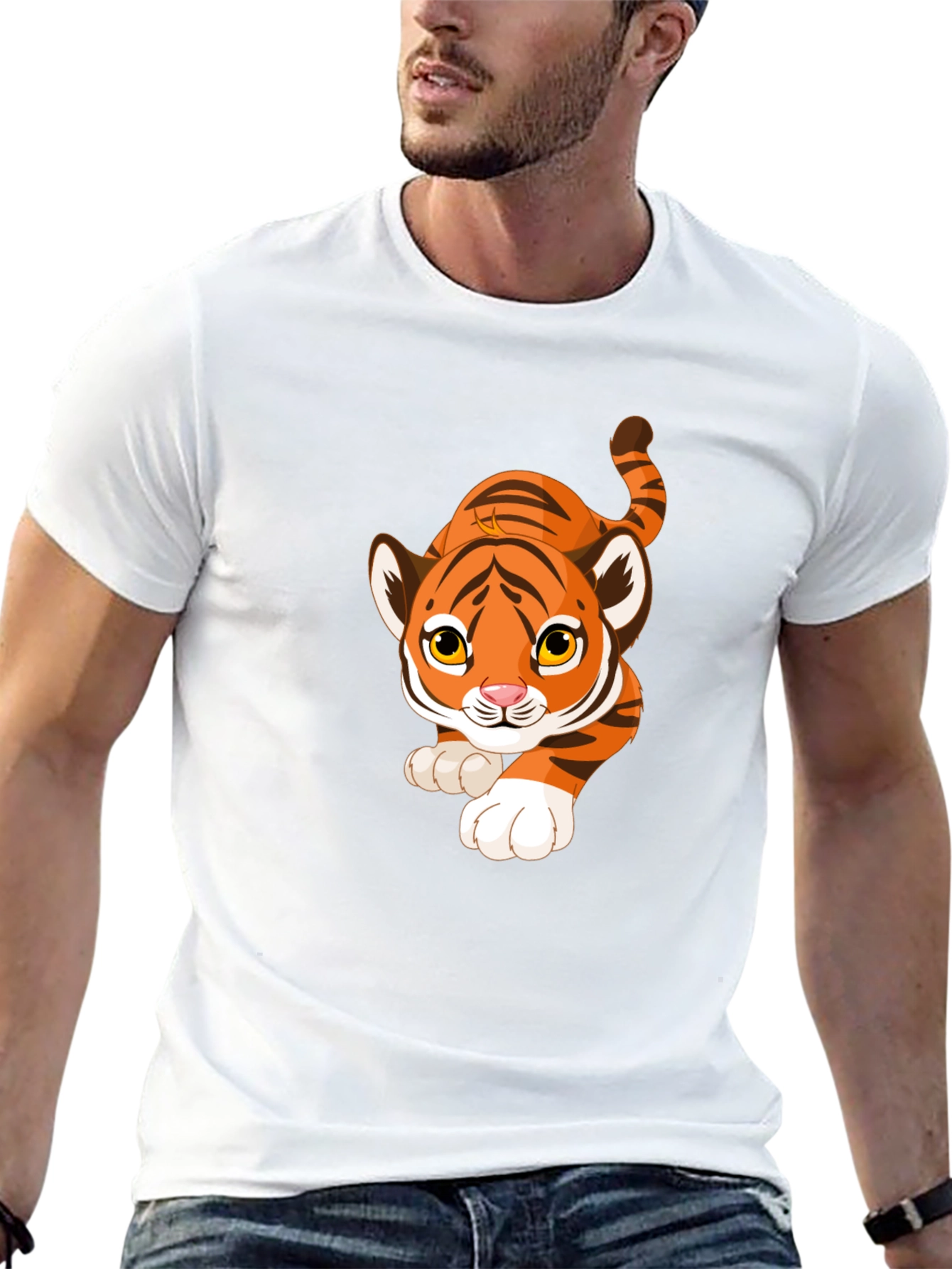 Cartoon Tiger Graphic Black T-Shirt