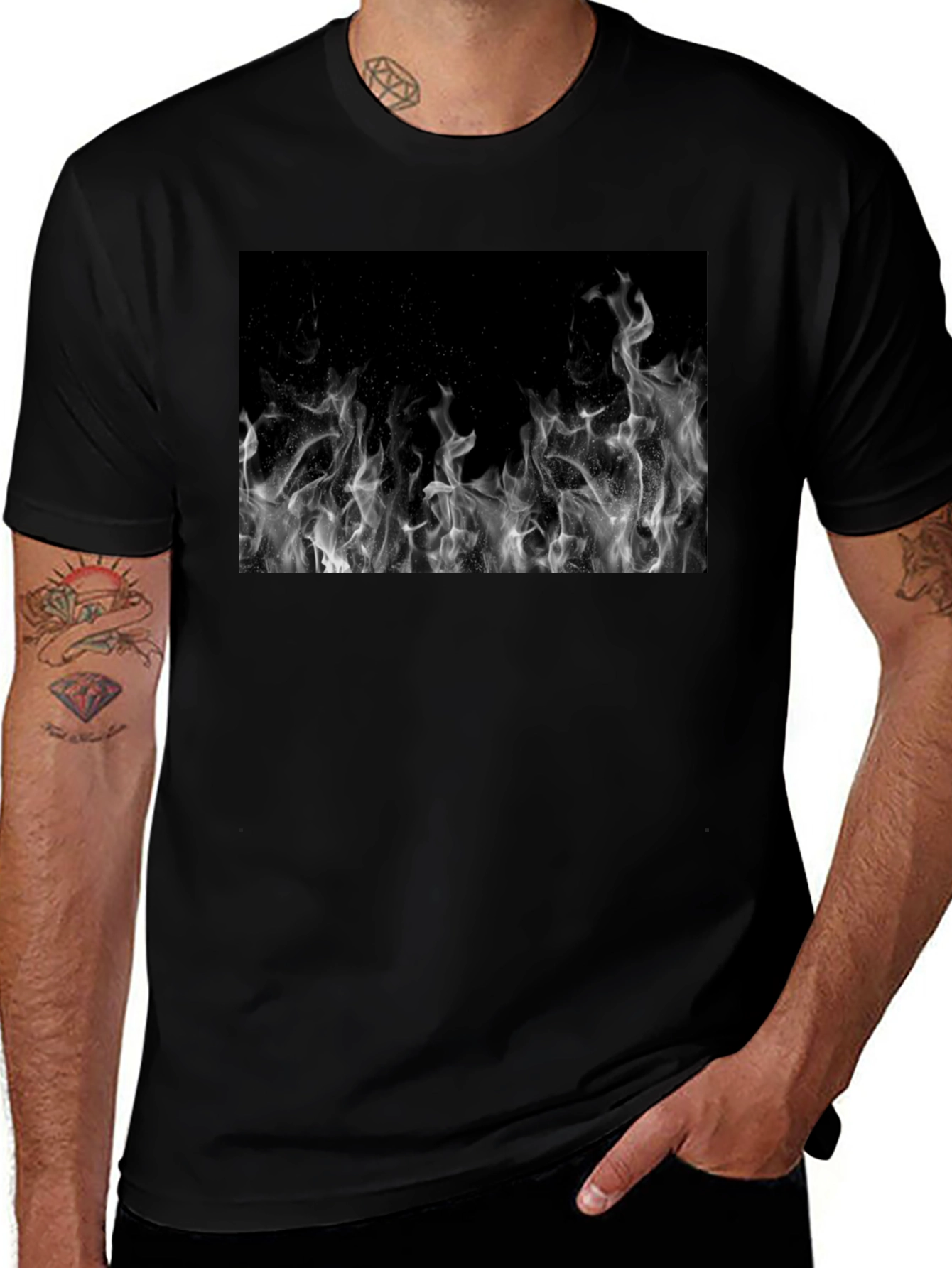 Black Tee with Abstract Smoke Print