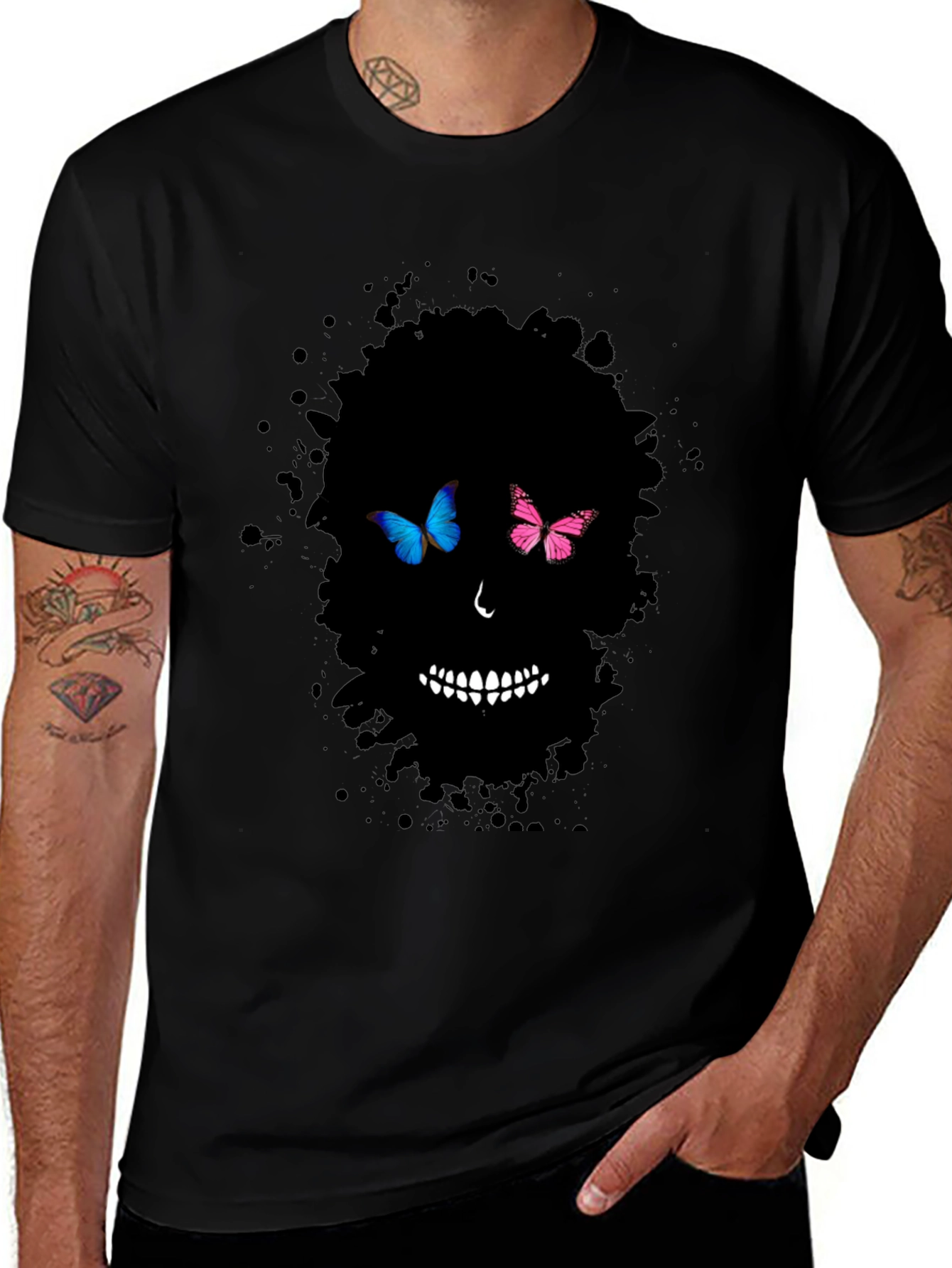 Butterfly Skull Graphic Tee - Mens Black T-Shirt