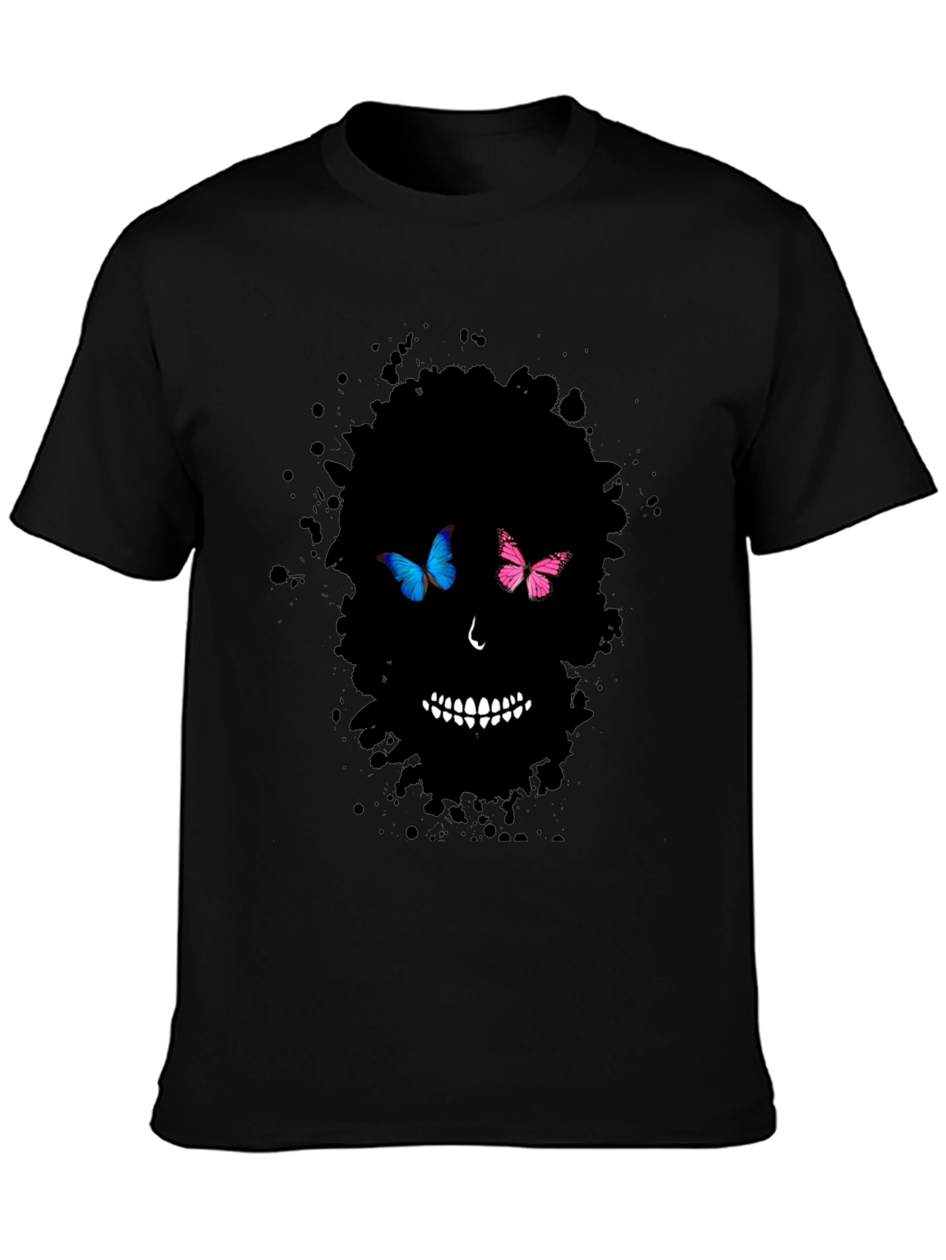 Butterfly Skull Graphic Tee - Mens Black T-Shirt