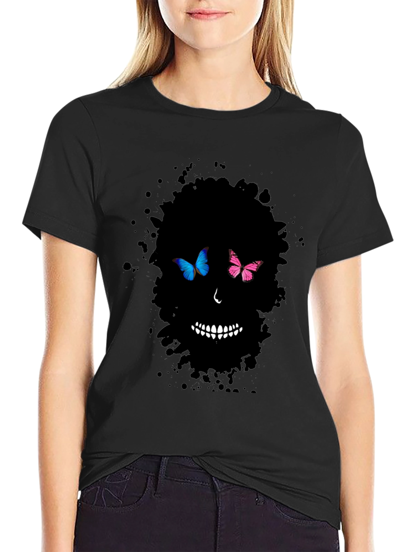 Butterfly Skull Graphic Tee - Mens Black T-Shirt