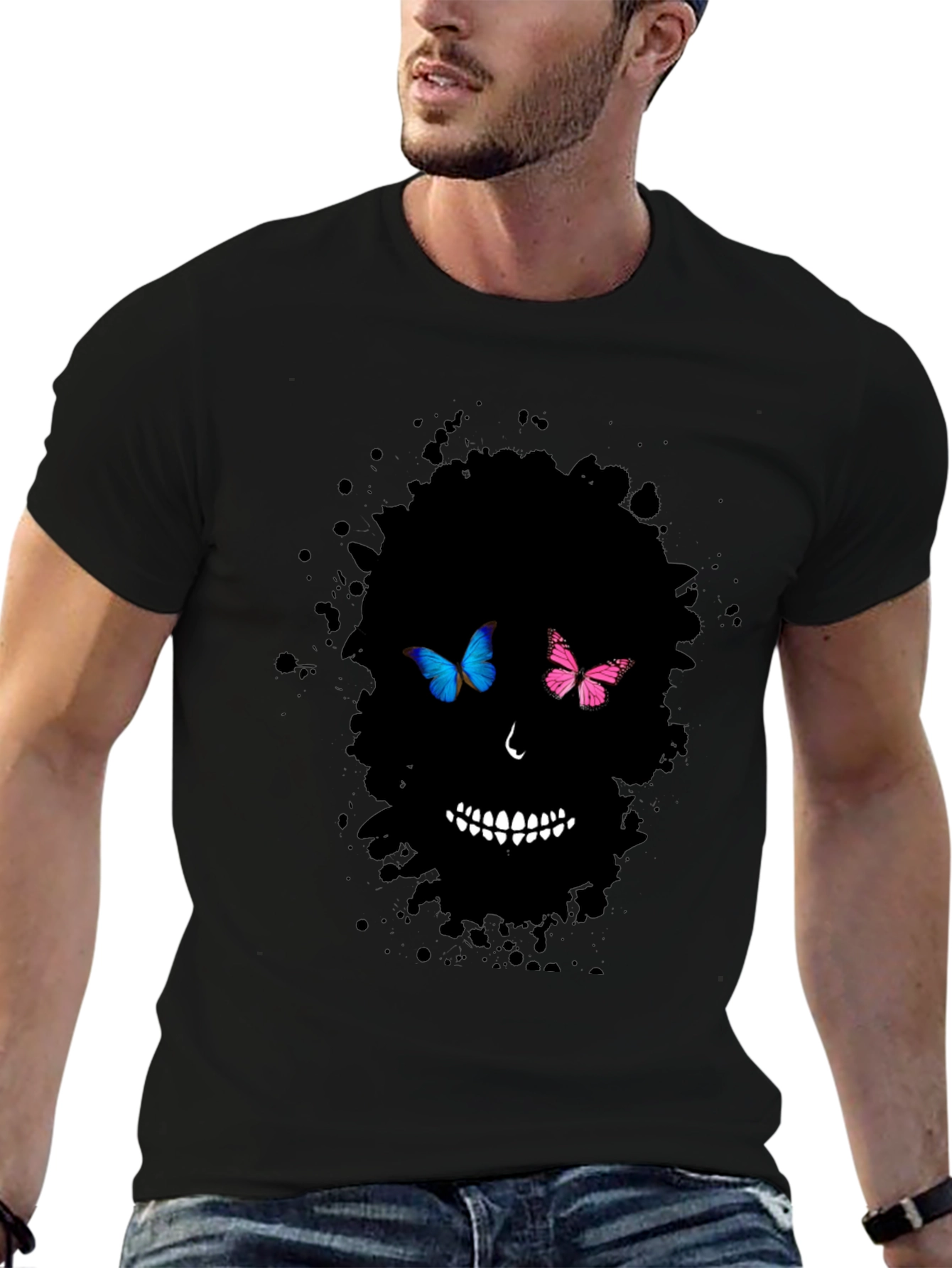 Butterfly Skull Graphic Tee - Mens Black T-Shirt