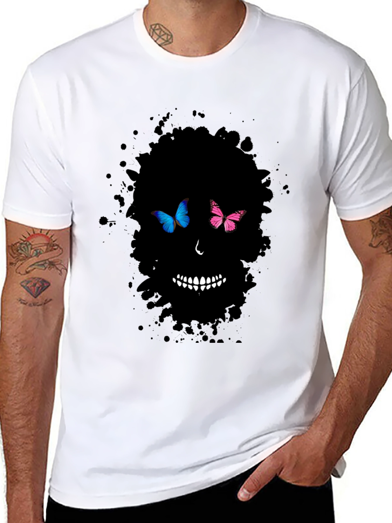 Butterfly Skull Graphic Tee - Mens Black T-Shirt
