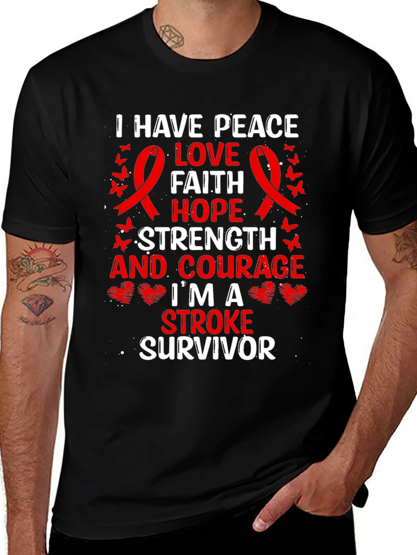 Stroke Survivor T-Shirt: Peace Love Strength
