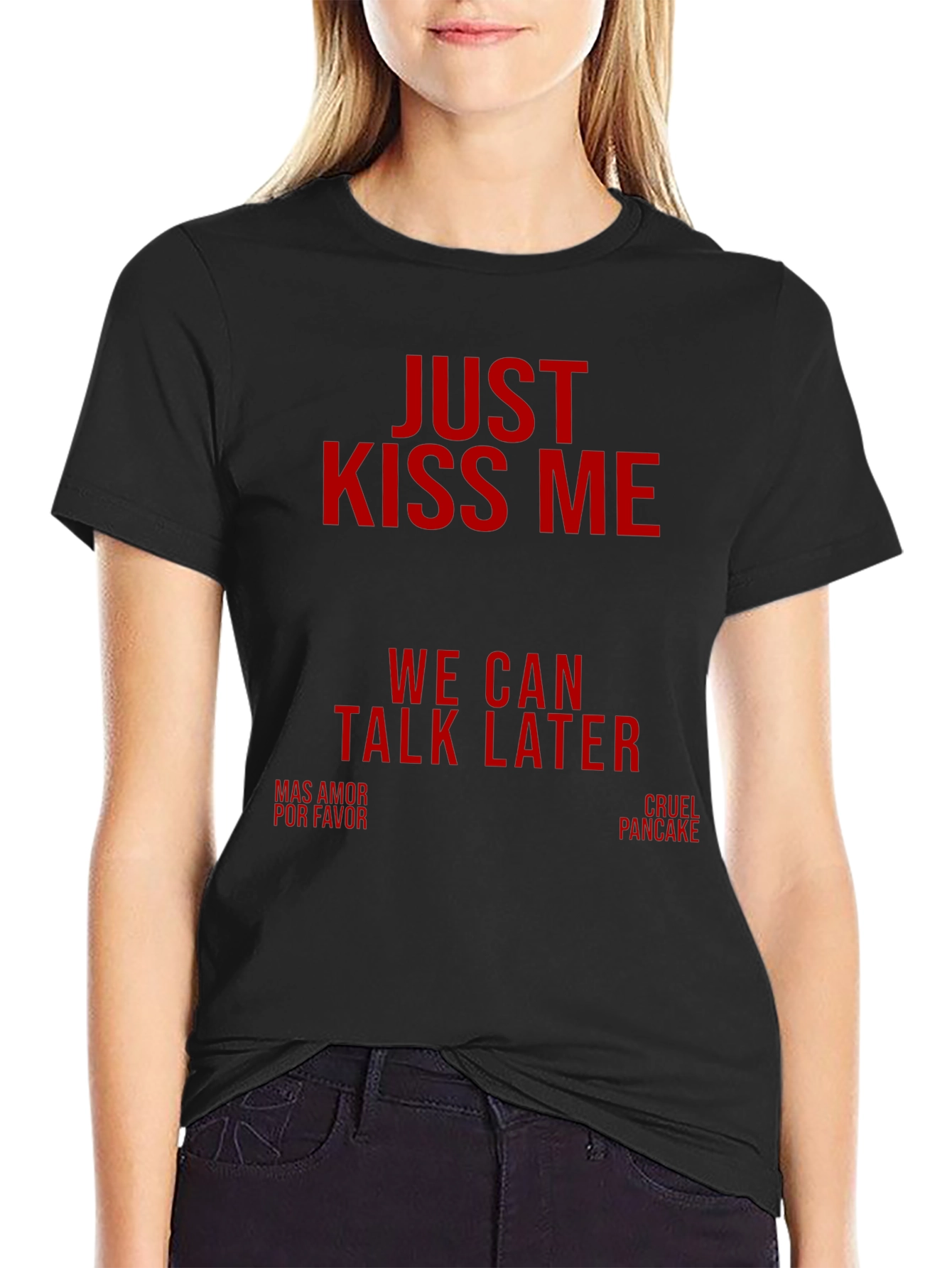 Just Kiss Me Black Graphic Tee