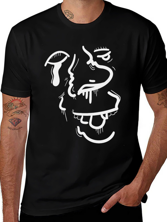 Abstract Face Graphic Tee - Black Cotton