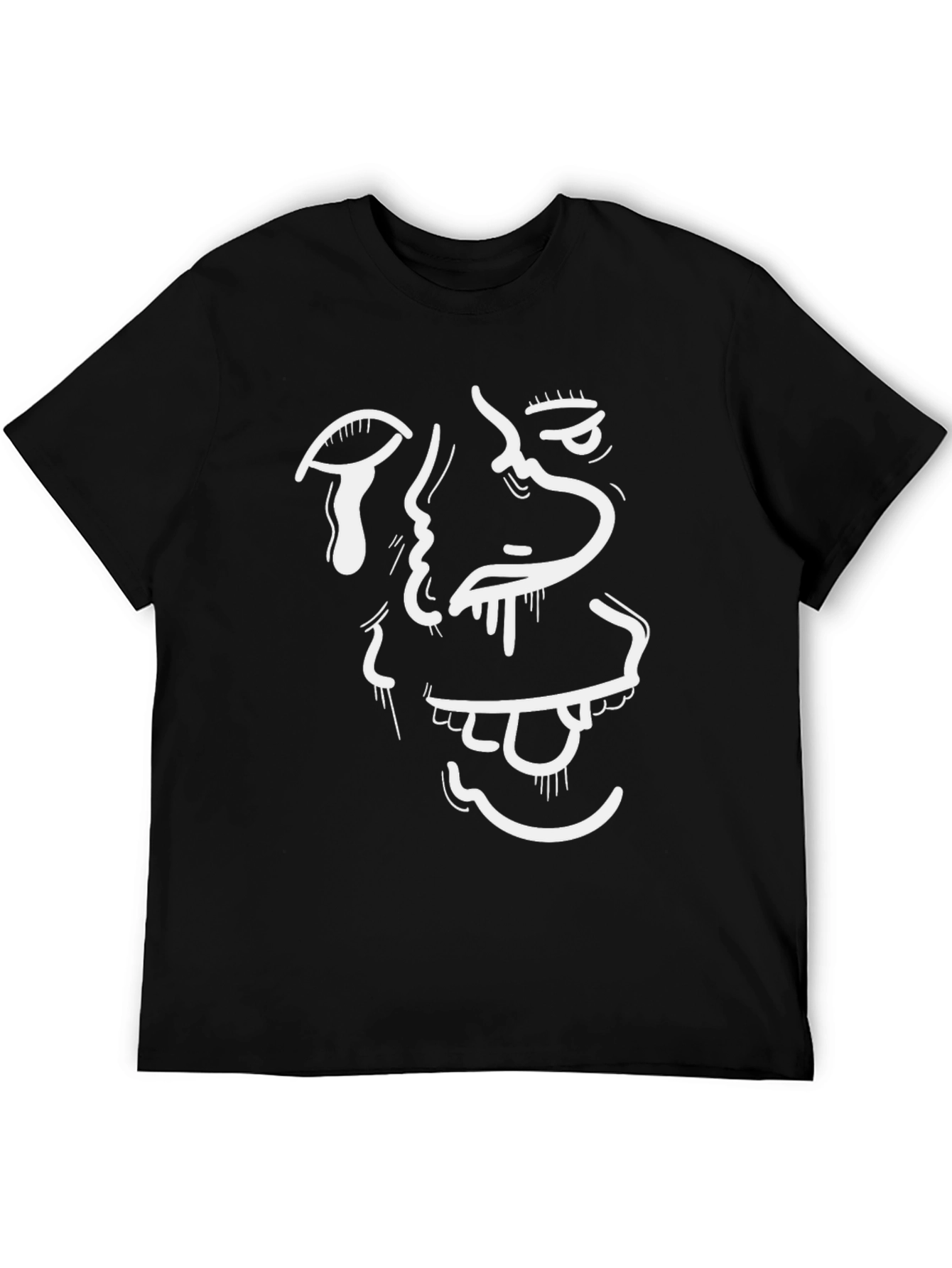 Abstract Face Graphic Tee - Black Cotton