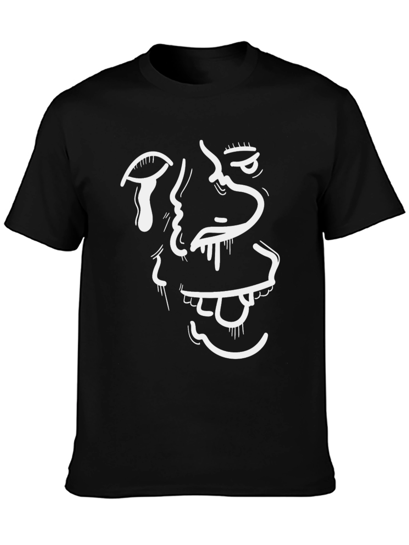 Abstract Face Graphic Tee - Black Cotton