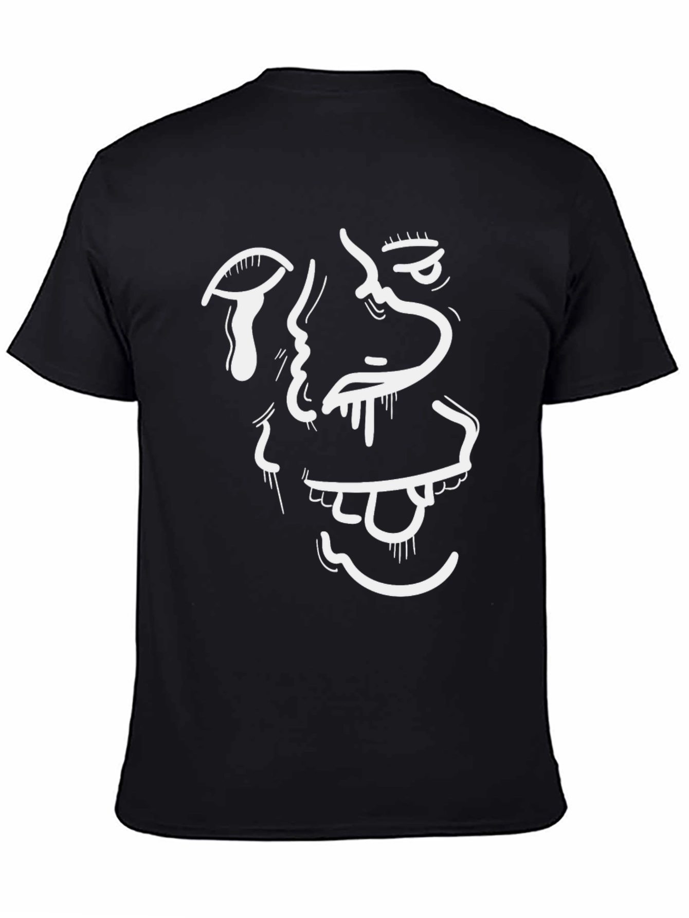 Abstract Face Graphic Tee - Black Cotton