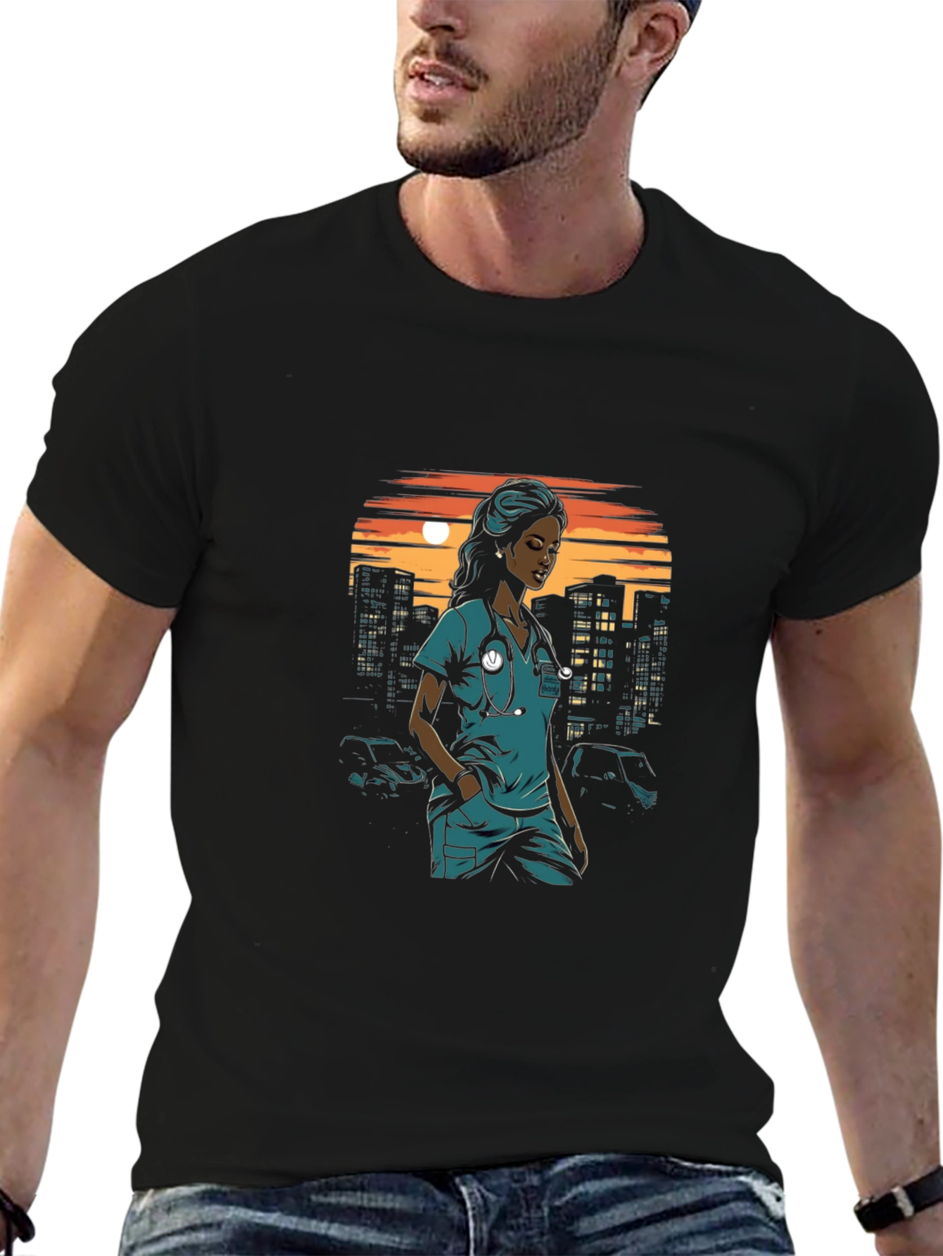 Nurse Cityscape Graphic Tee - Black
