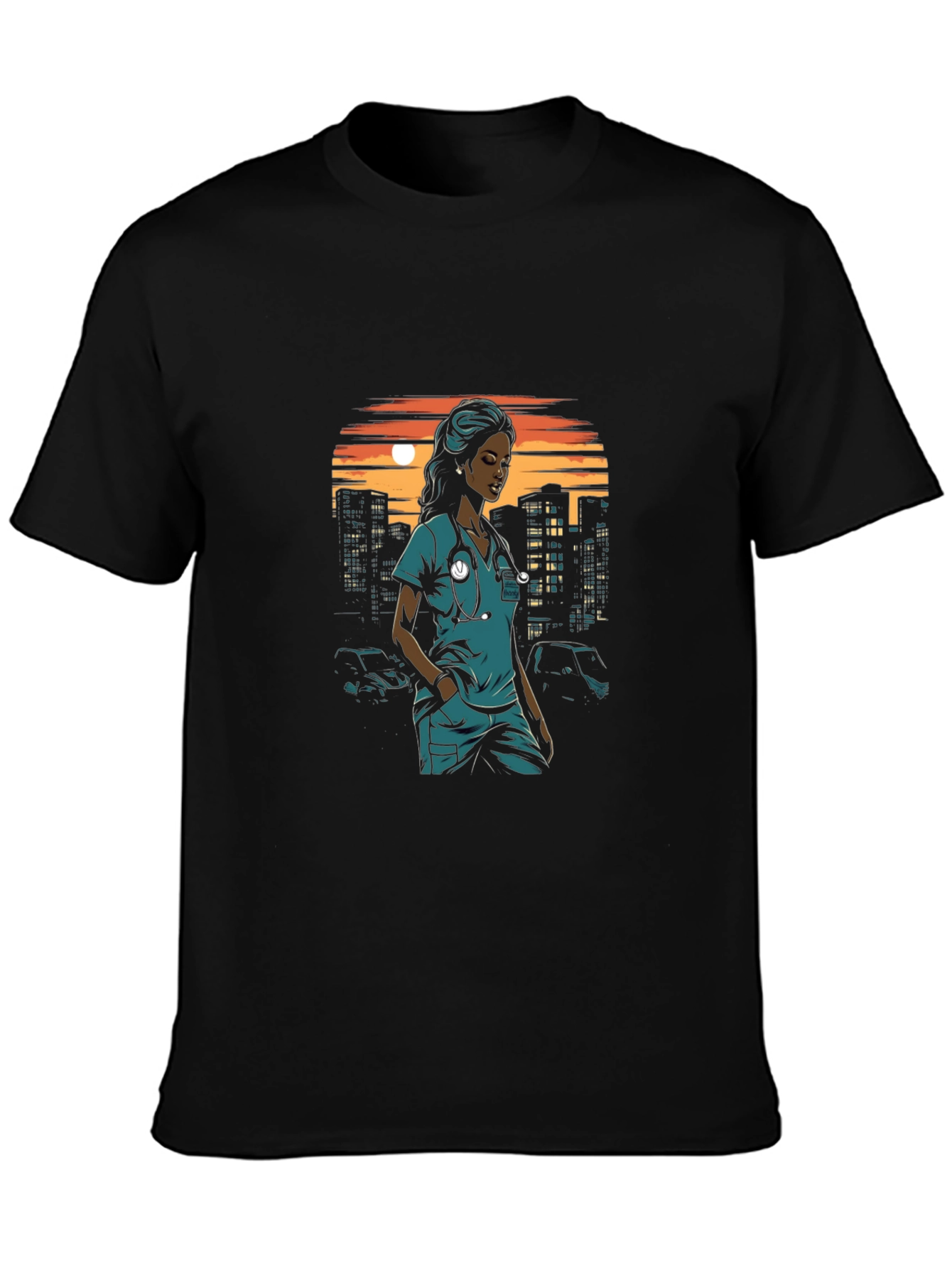 Nurse Cityscape Graphic Tee - Black