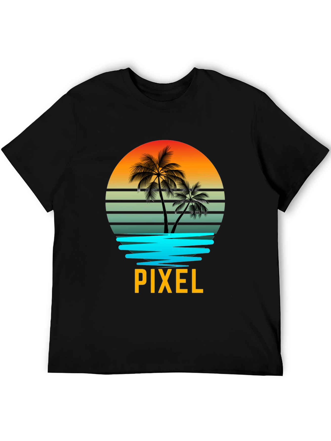 Pixel Sunset Palm Tree Graphic T-Shirt