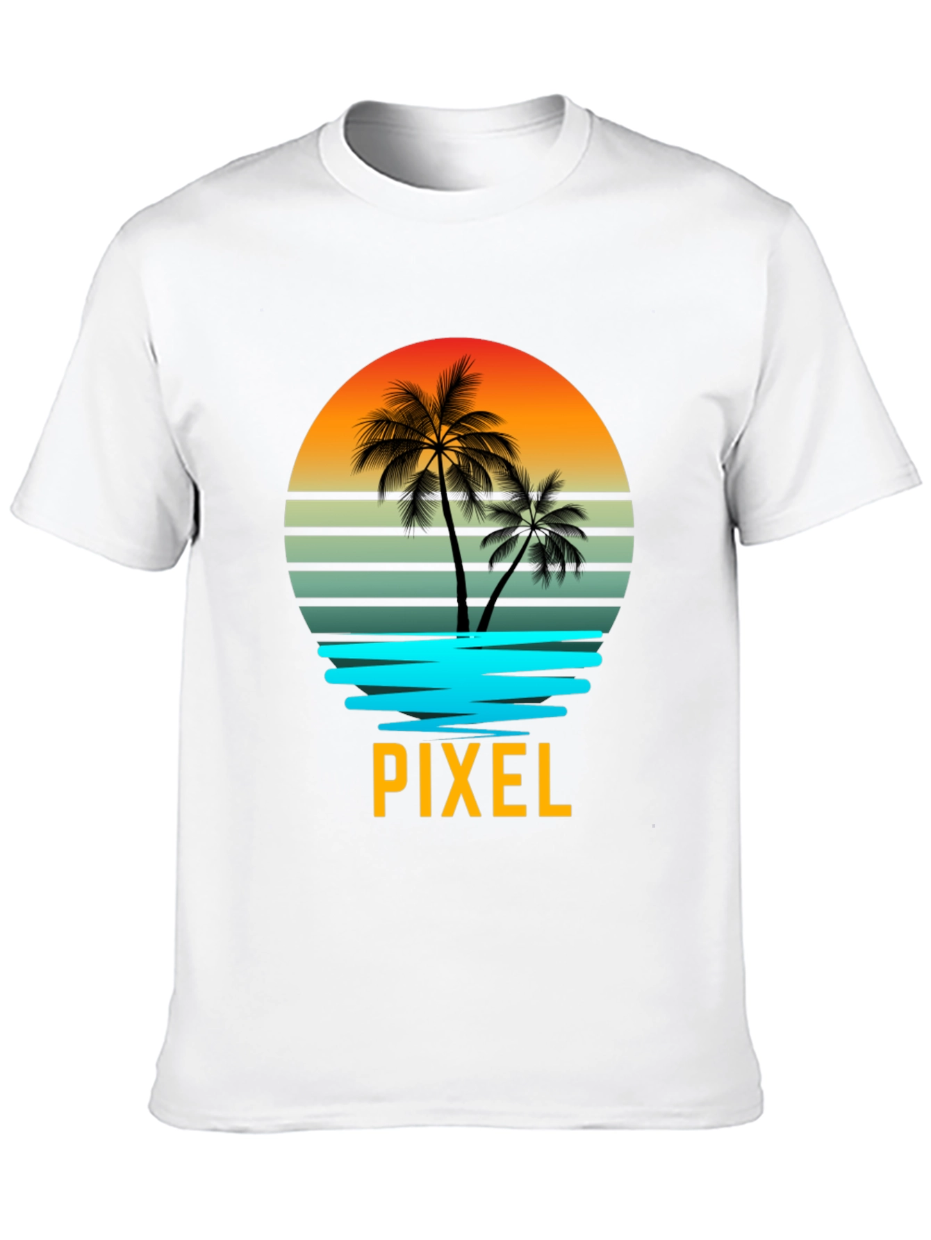 Pixel Sunset Palm Tree Graphic T-Shirt