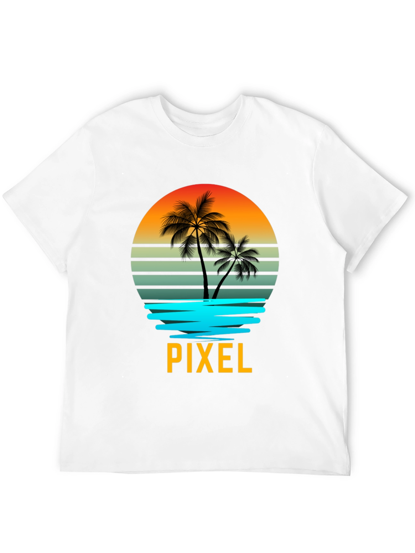 Pixel Sunset Palm Tree Graphic T-Shirt