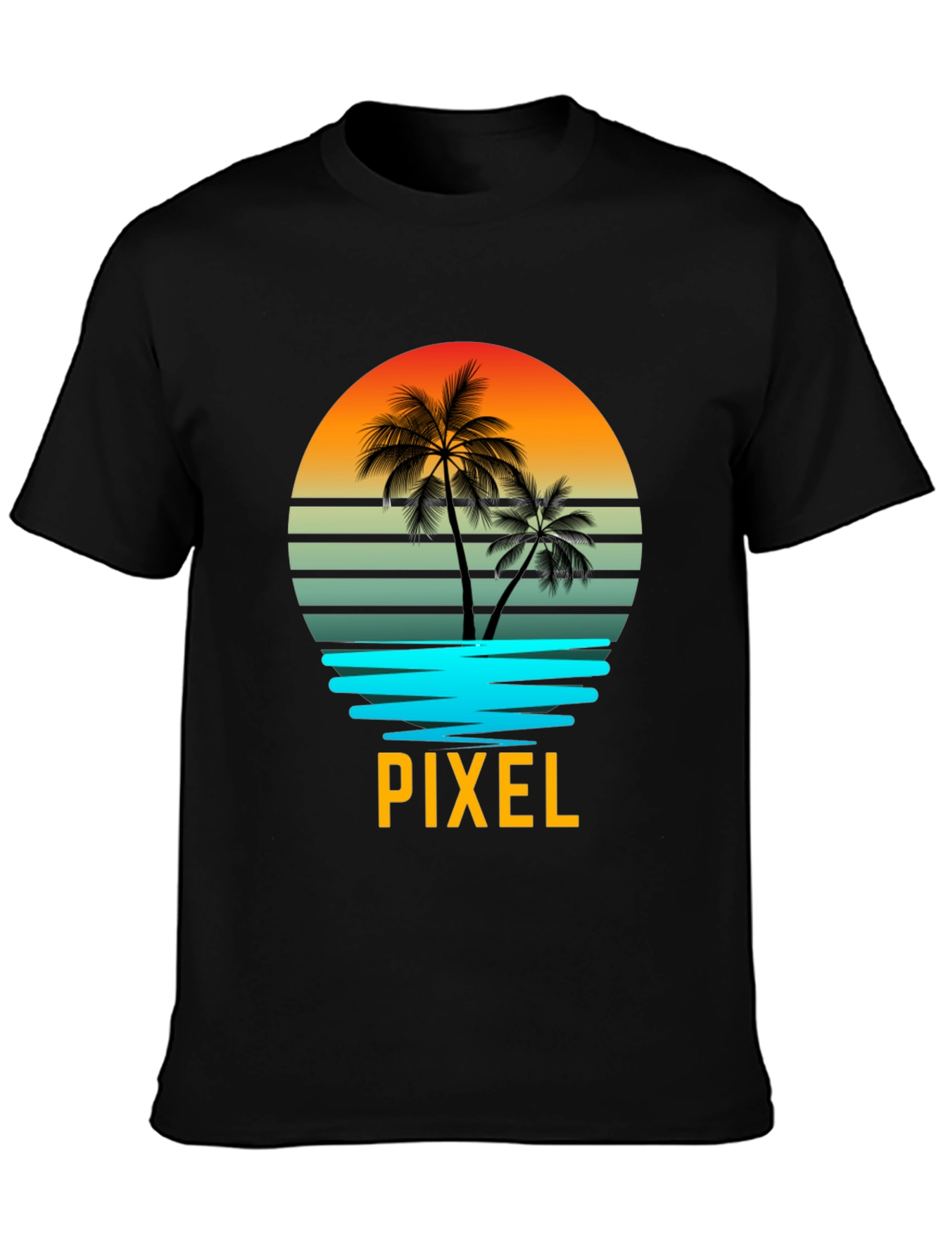 Pixel Sunset Palm Tree Graphic T-Shirt