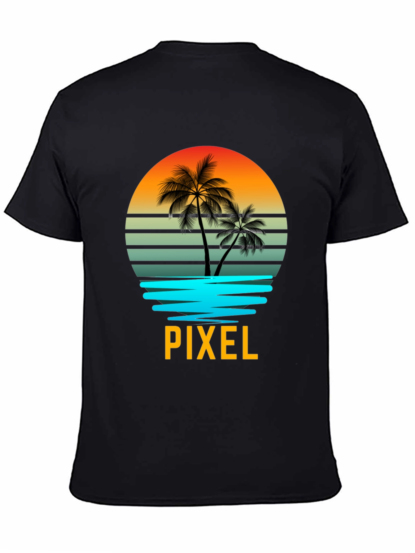 Pixel Sunset Palm Tree Graphic T-Shirt
