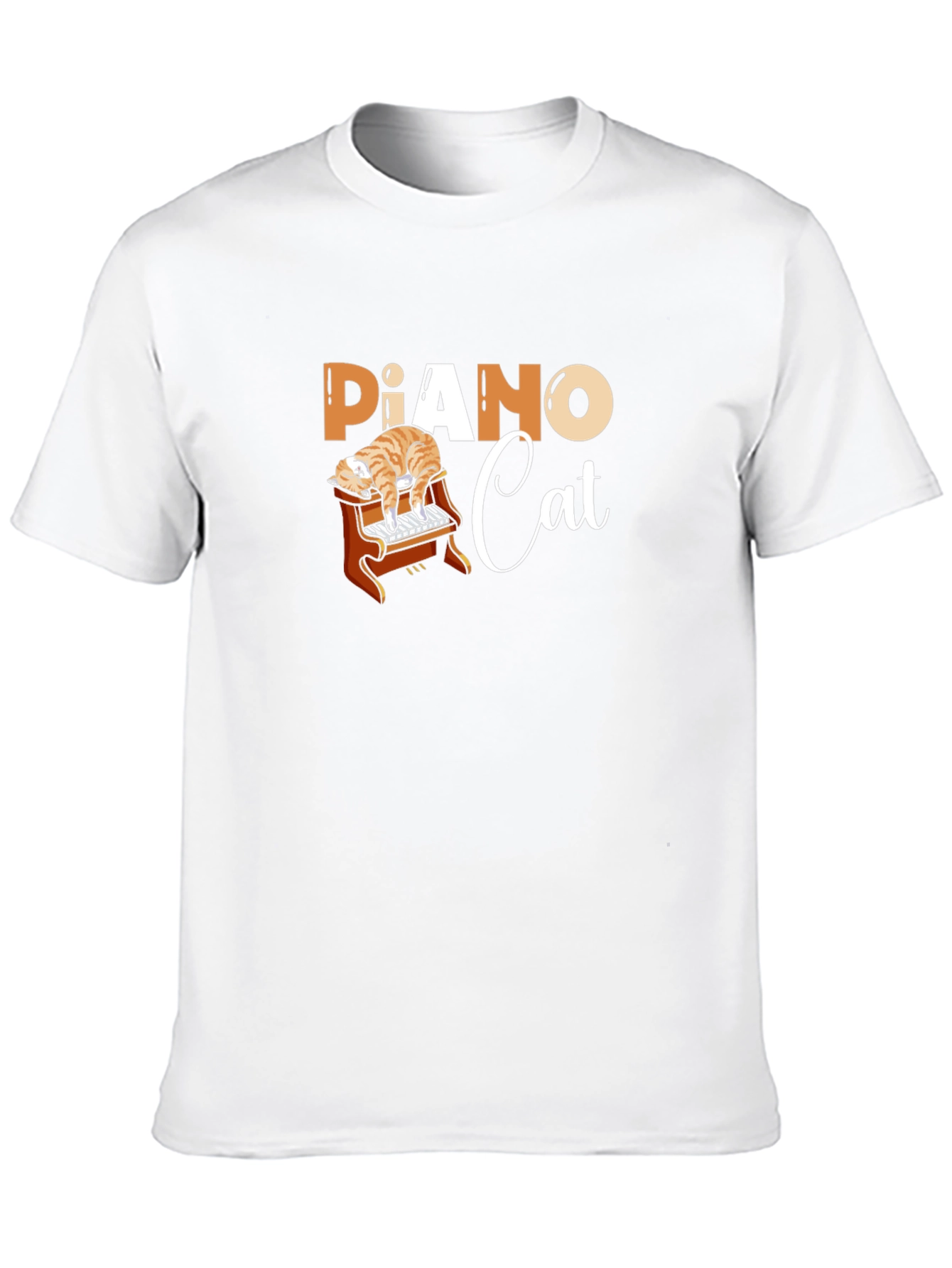 Piano Cat Black Graphic T-Shirt