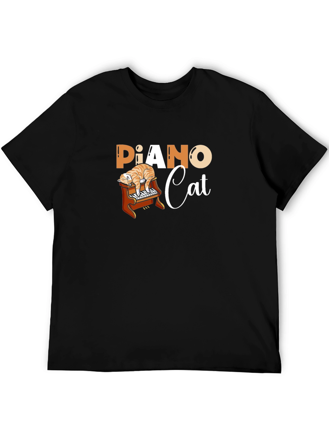 Piano Cat Black Graphic T-Shirt
