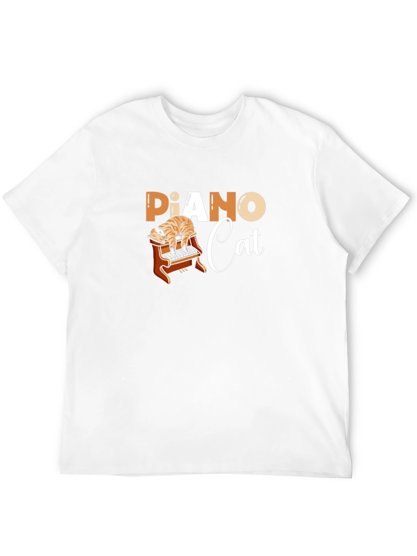 Piano Cat Black Graphic T-Shirt