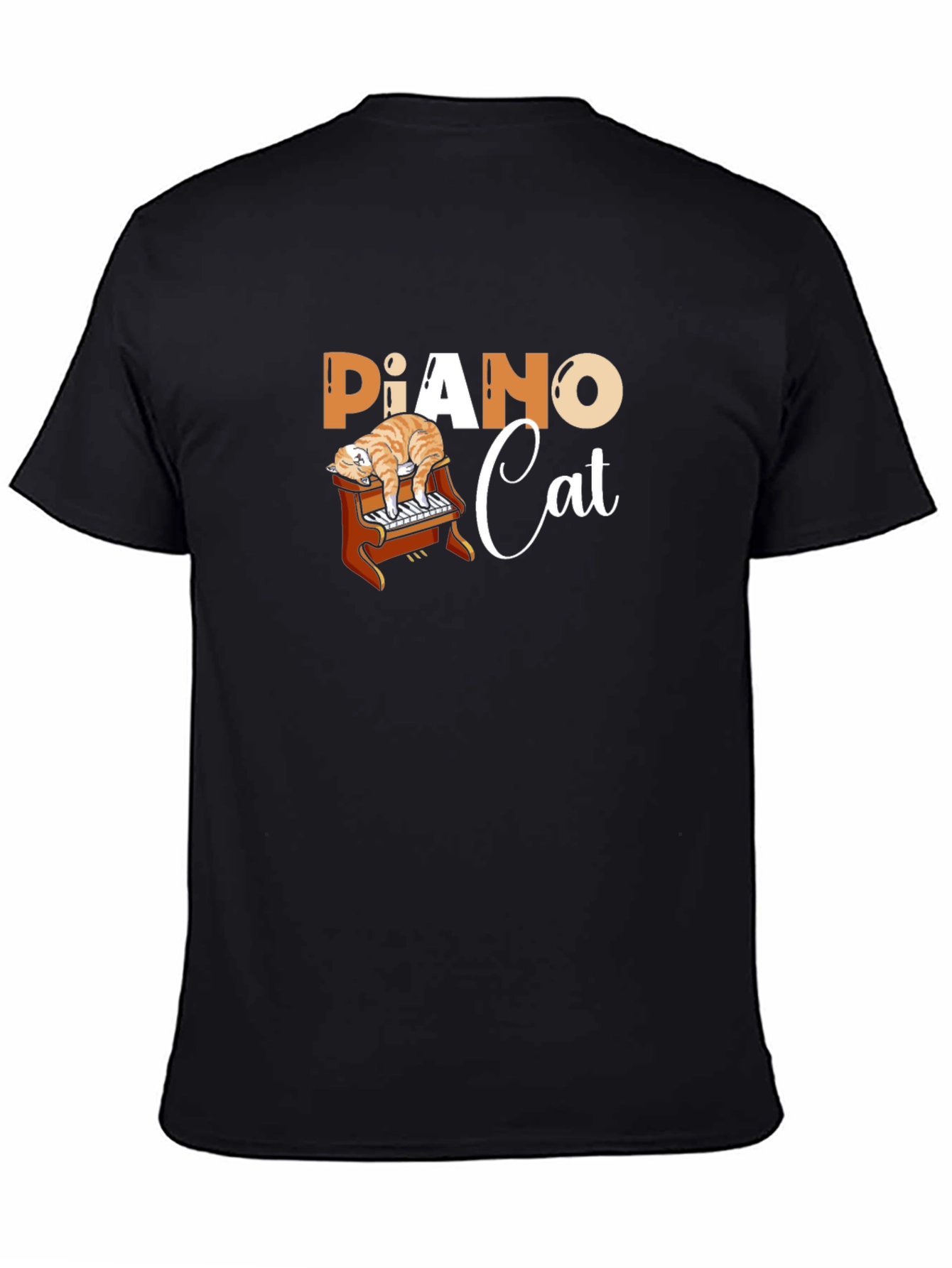 Piano Cat Black Graphic T-Shirt