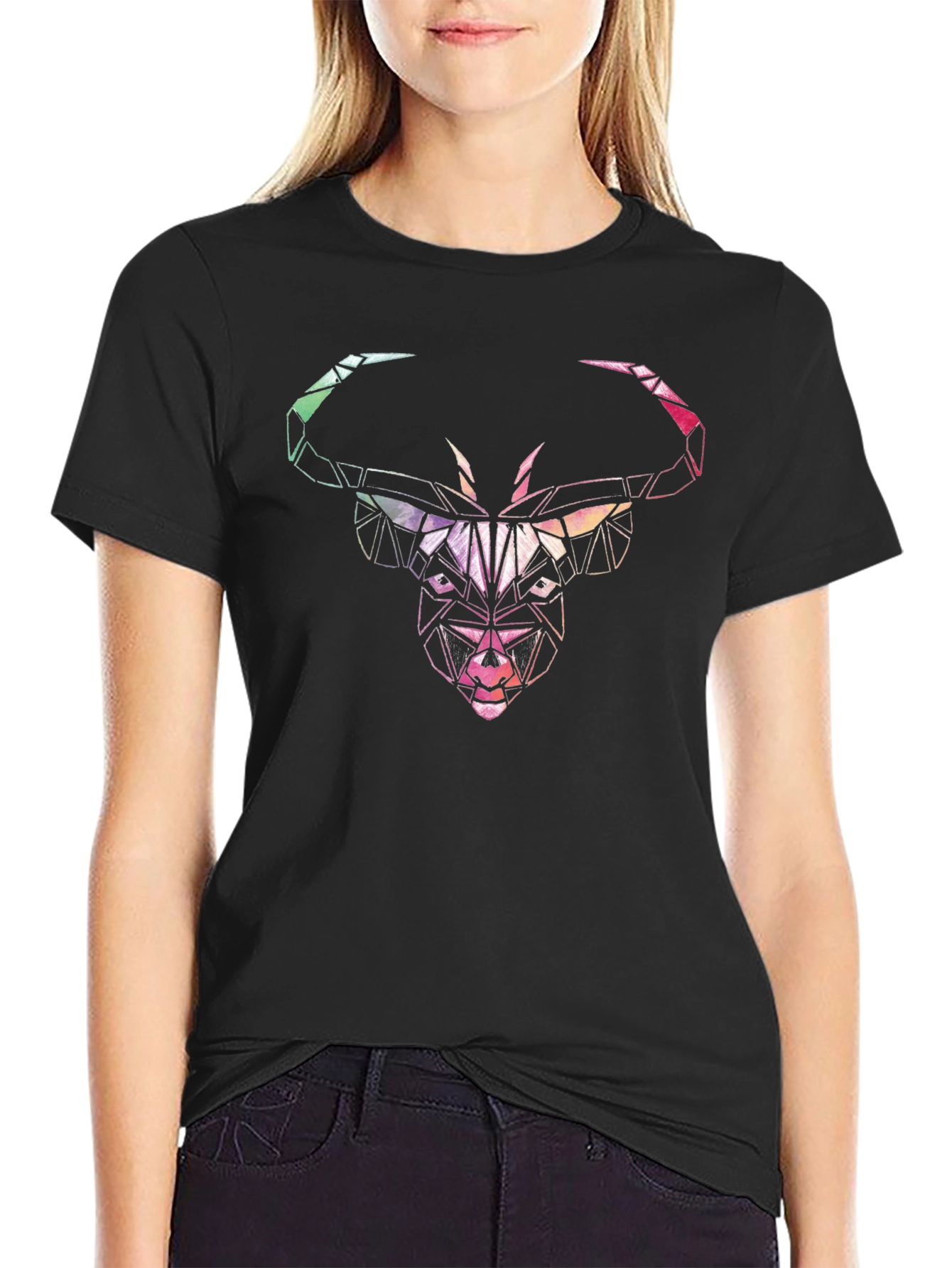 Geometric Bull Head Graphic Black Tee