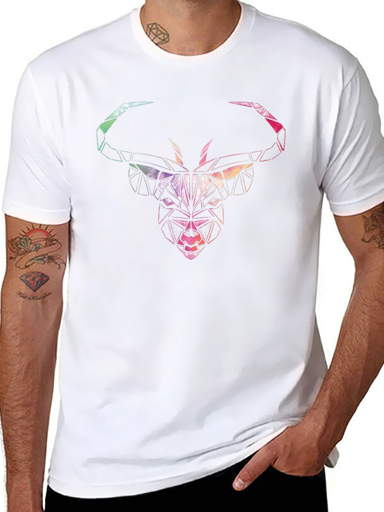 Geometric Bull Head Graphic Black Tee