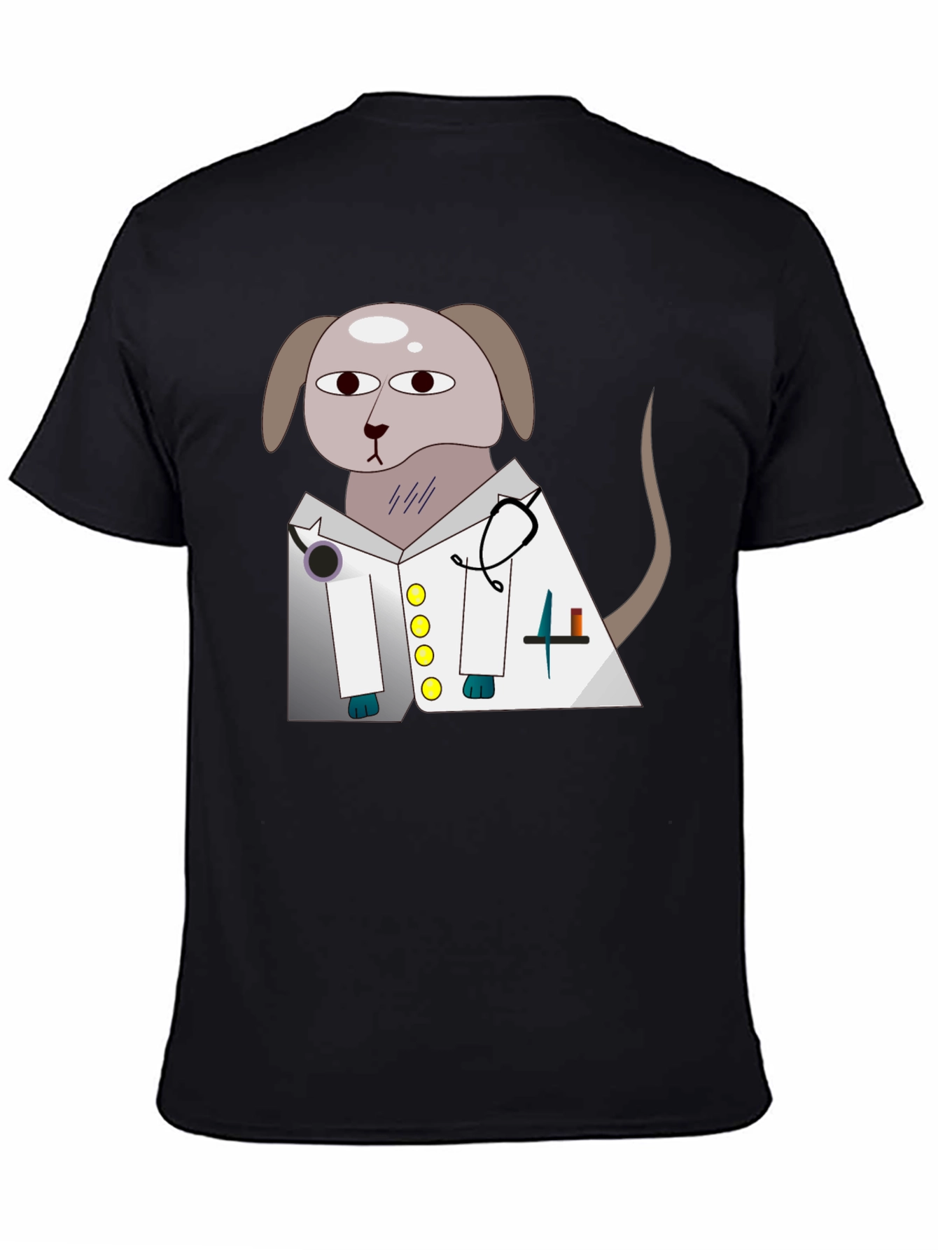 Vet Dog Cartoon Graphic T-Shirt - Black