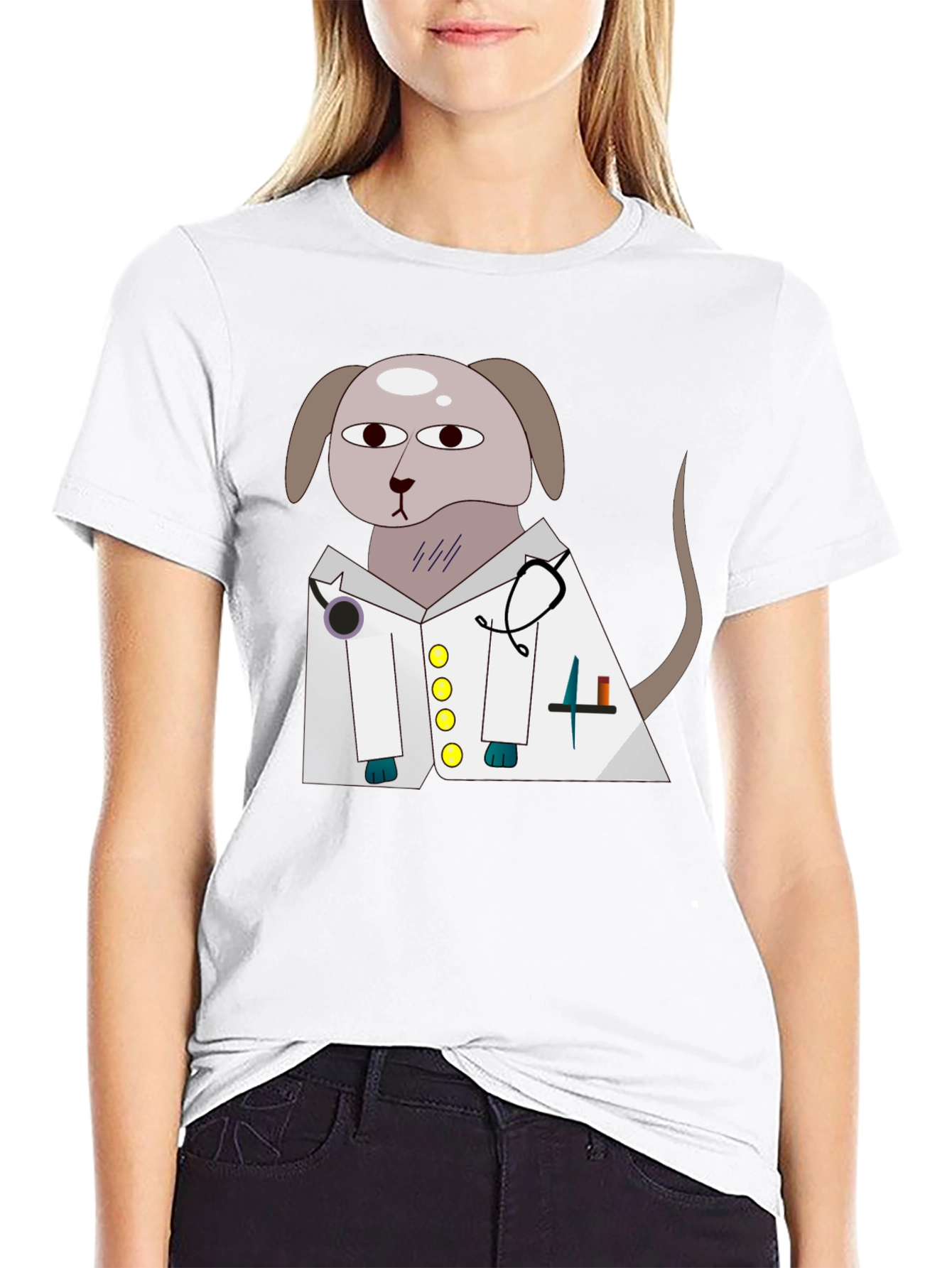 Vet Dog Cartoon Graphic T-Shirt - Black
