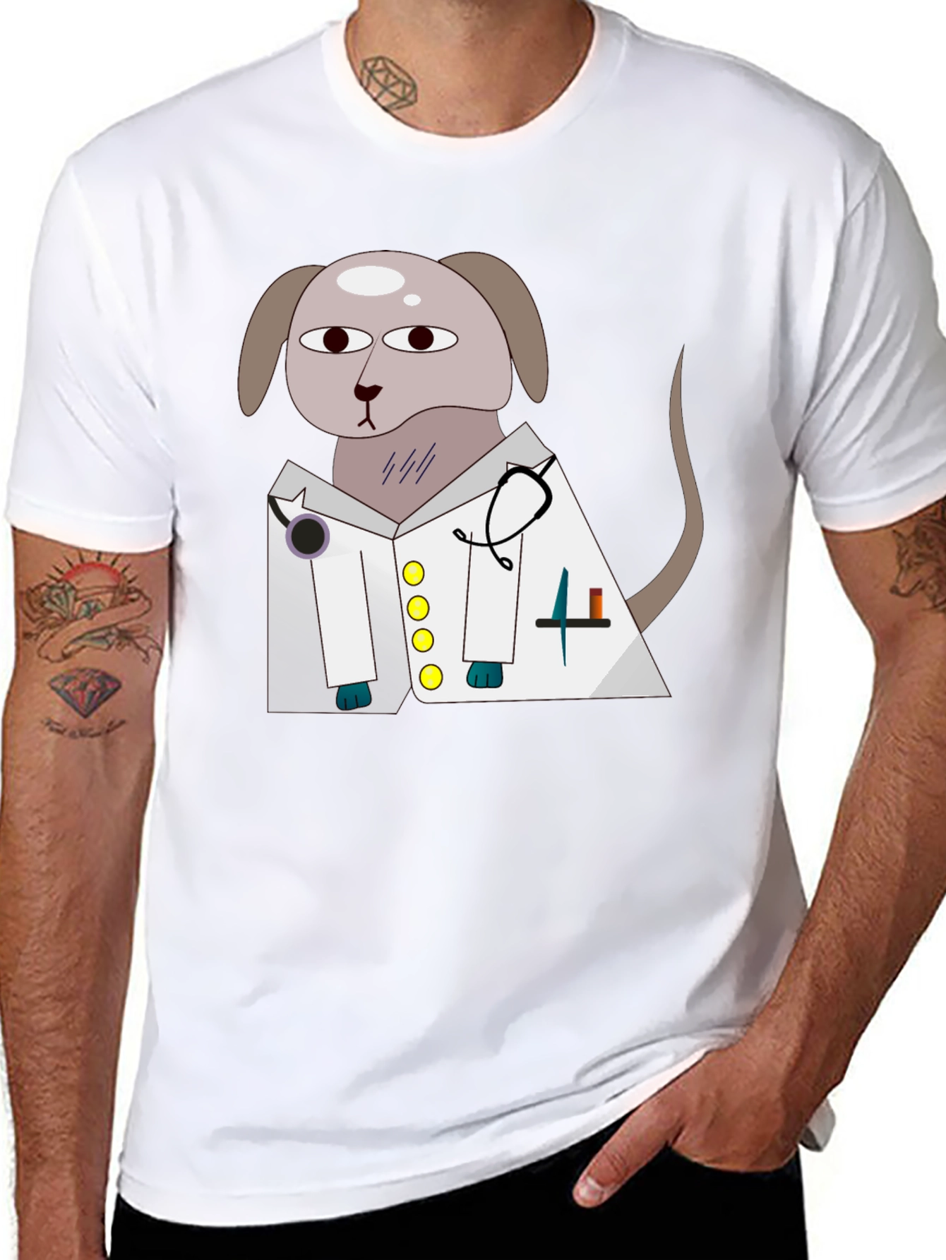 Vet Dog Cartoon Graphic T-Shirt - Black