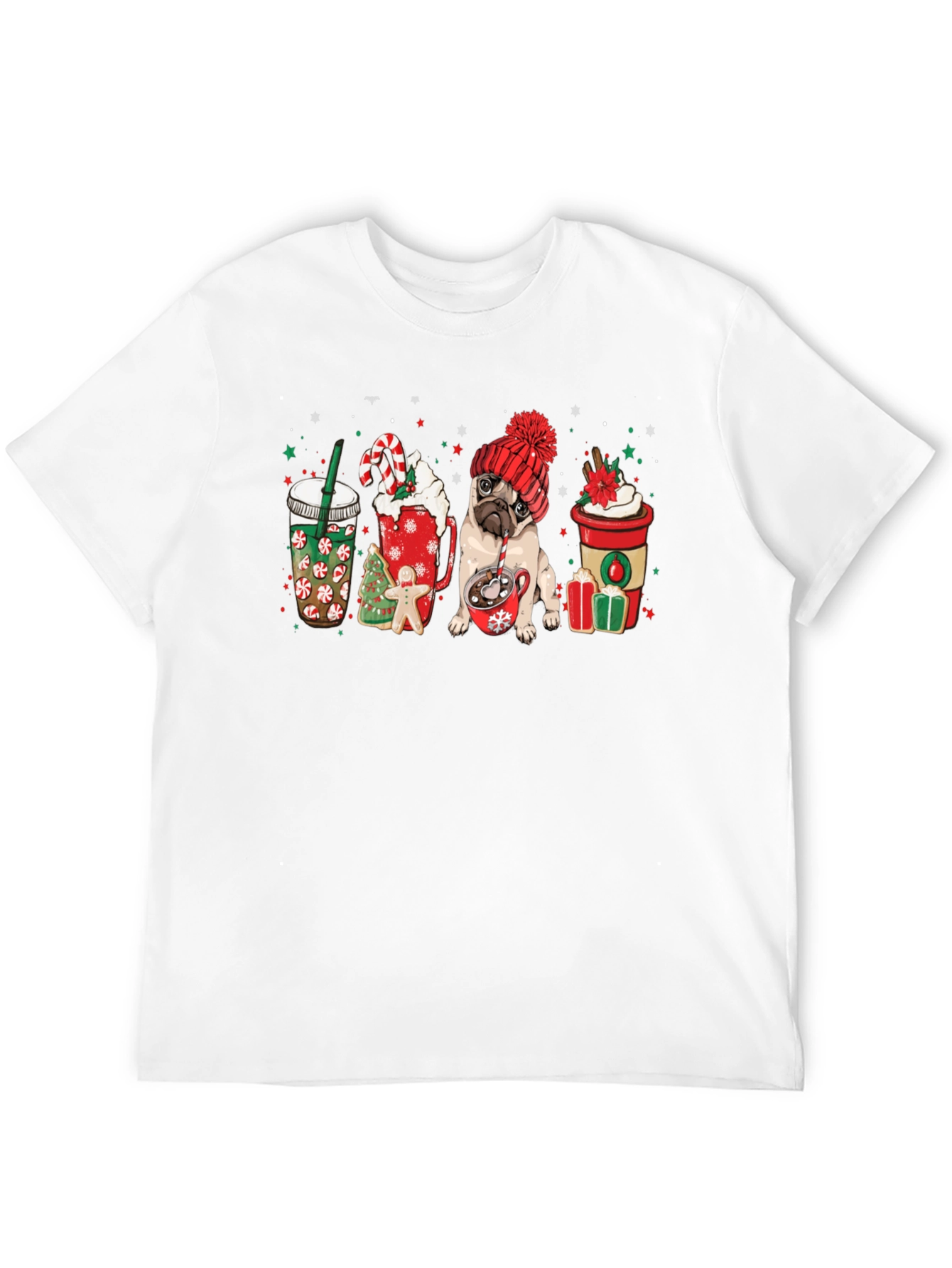 Festive Pug & Coffee Graphic Tee - Holiday Style!