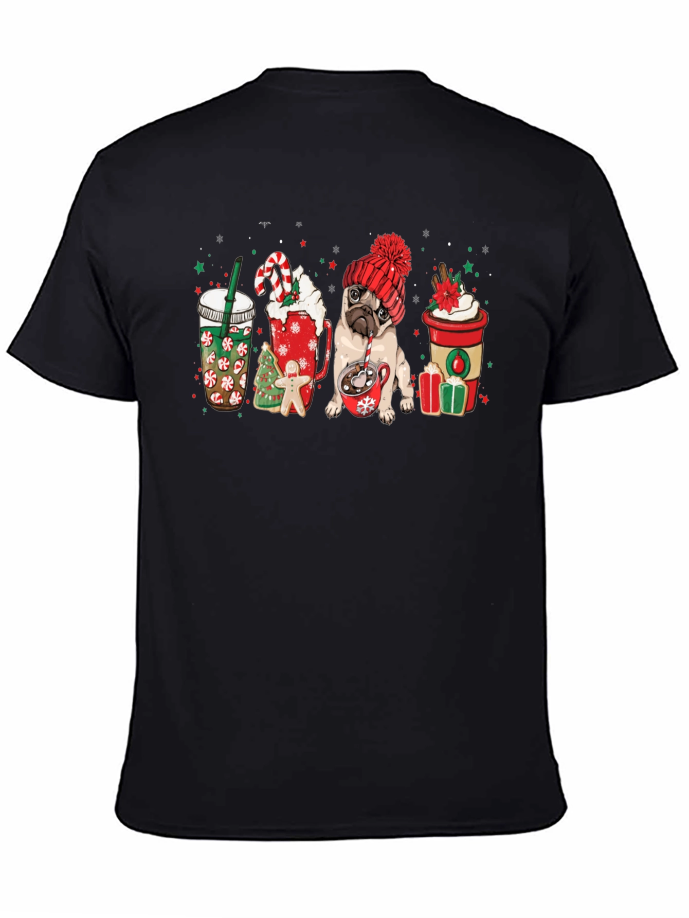 Festive Pug & Coffee Graphic Tee - Holiday Style!