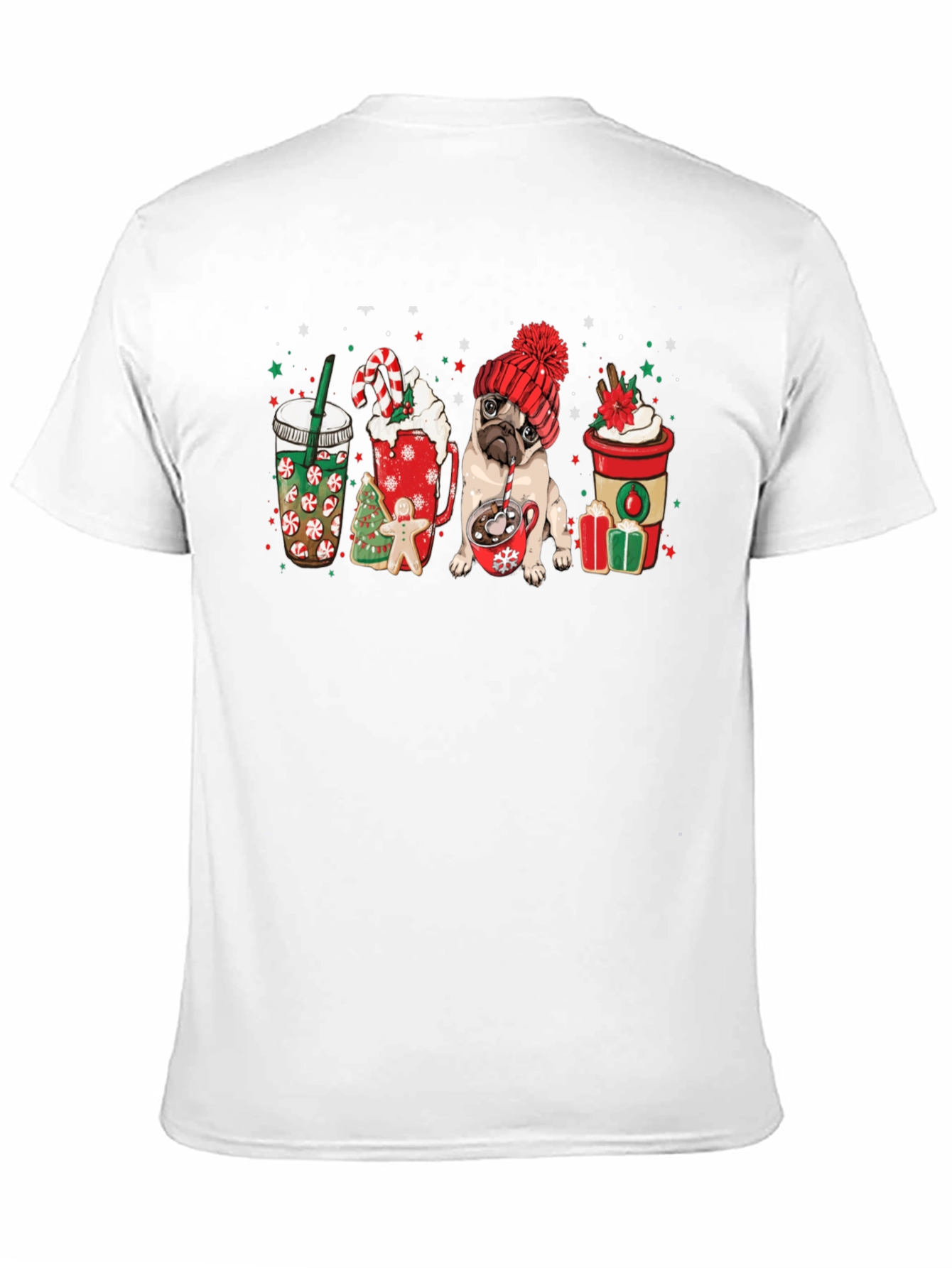 Festive Pug & Coffee Graphic Tee - Holiday Style!