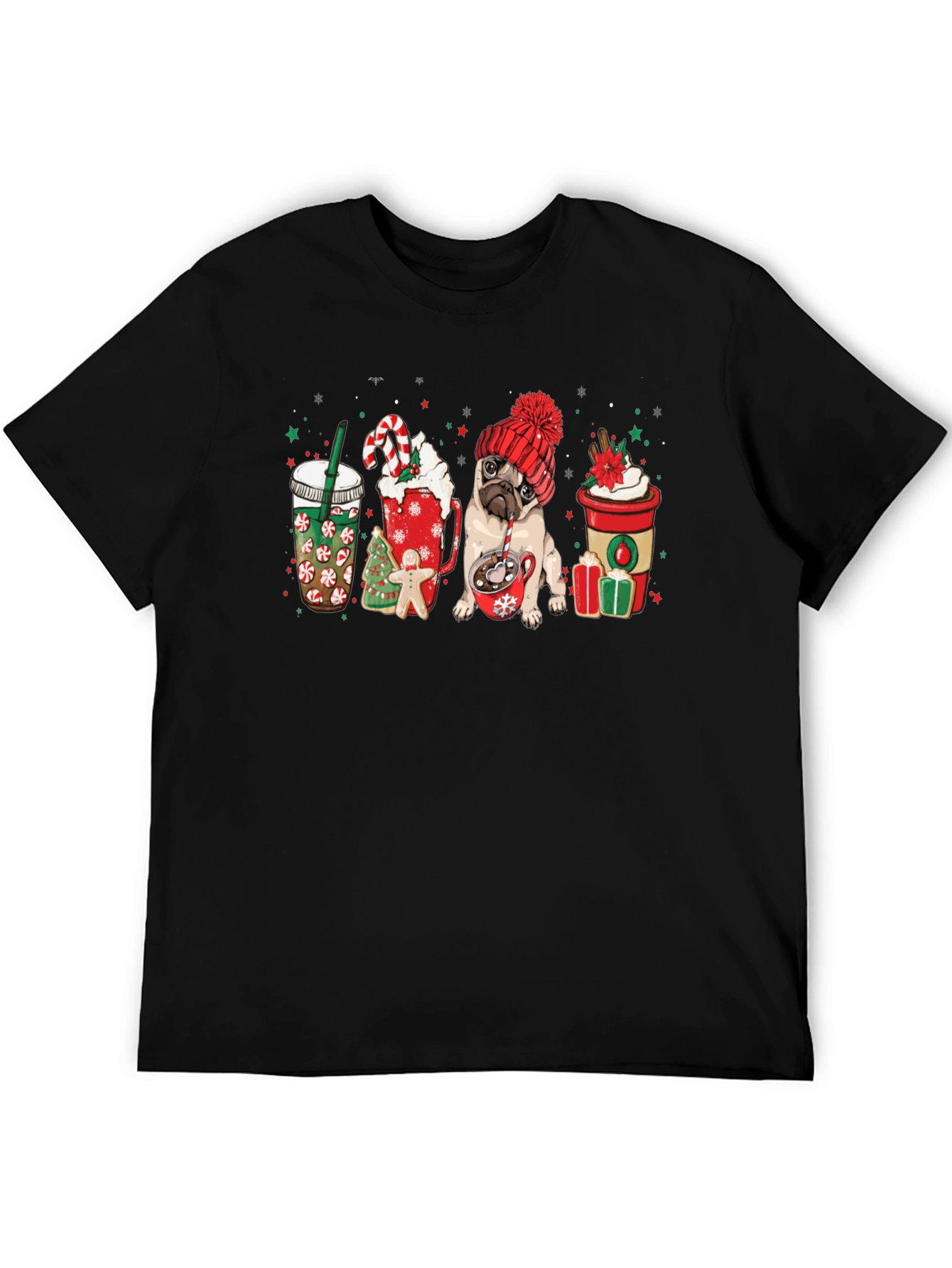 Festive Pug & Coffee Graphic Tee - Holiday Style!