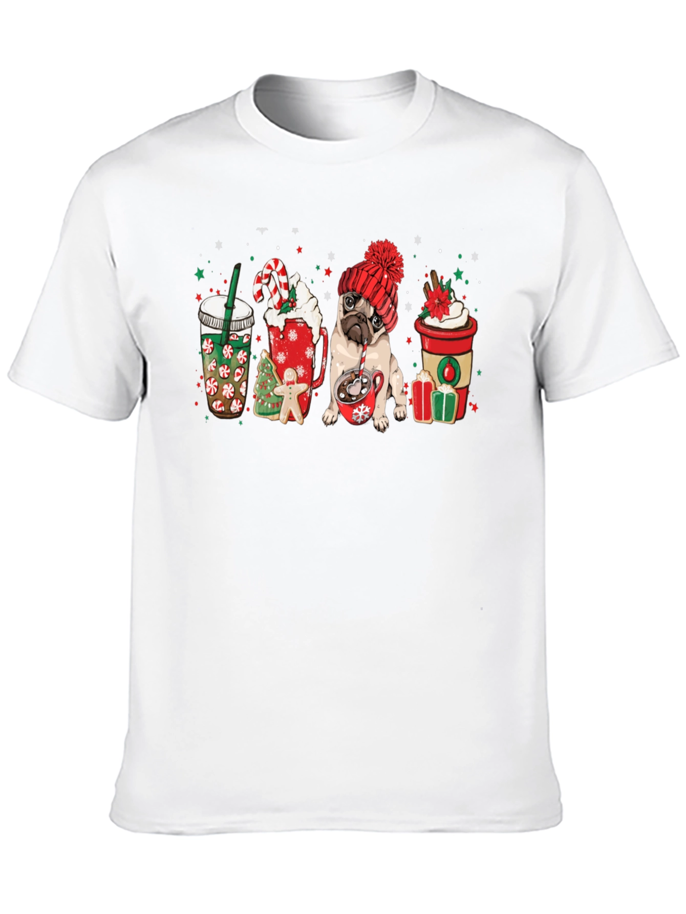 Festive Pug & Coffee Graphic Tee - Holiday Style!