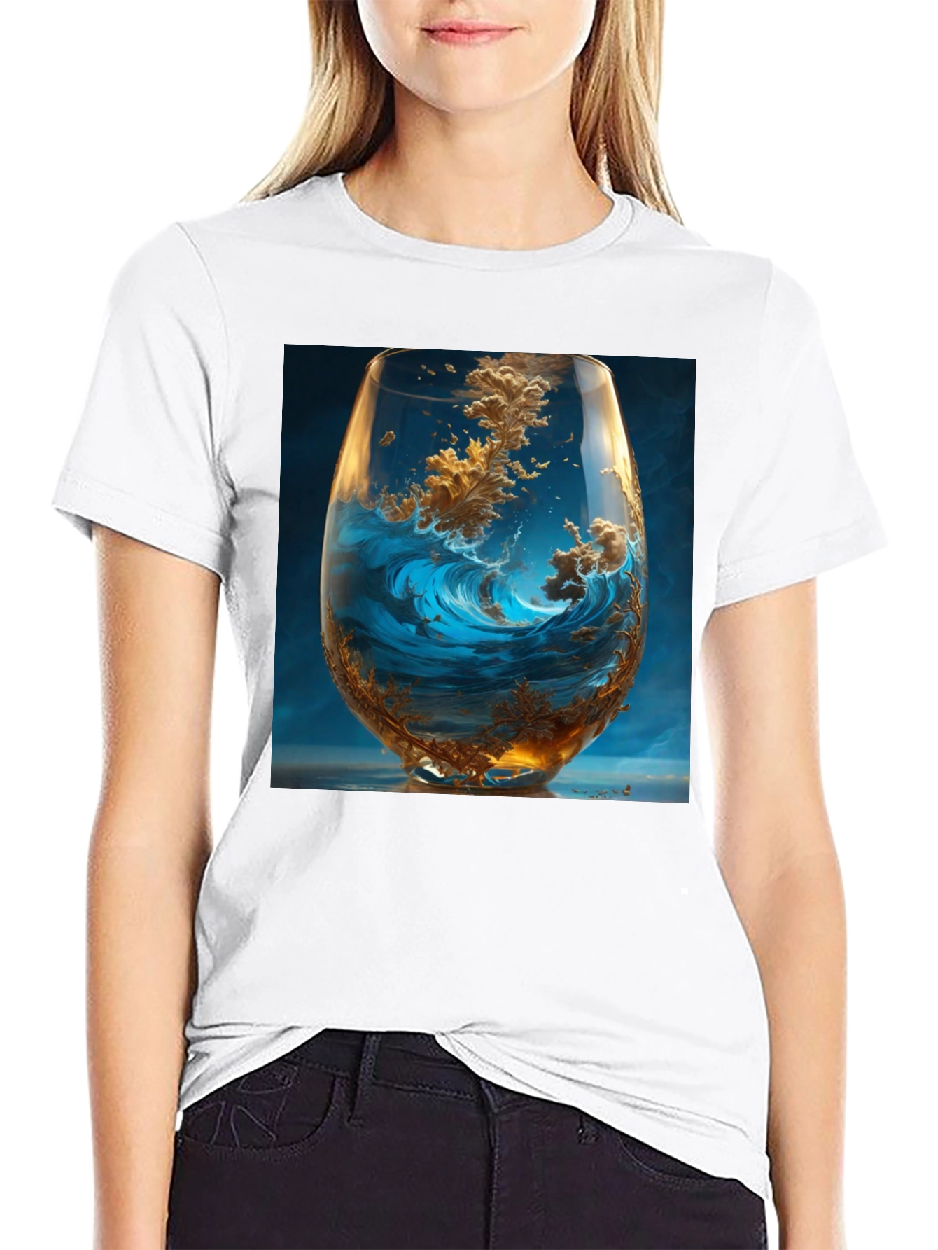 Ocean Wave in Wine Glass Graphic T-Shirt
