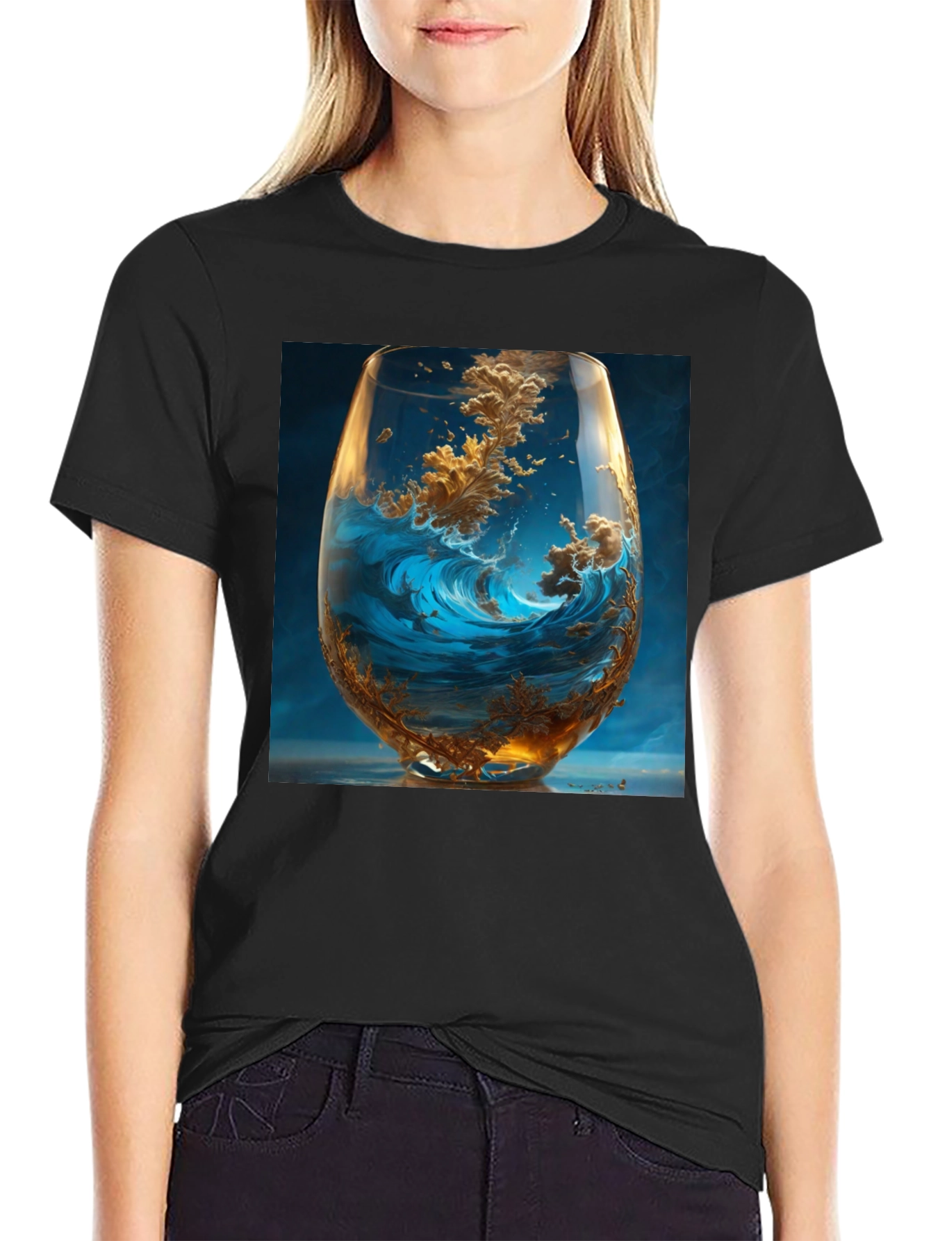 Ocean Wave in Wine Glass Graphic T-Shirt