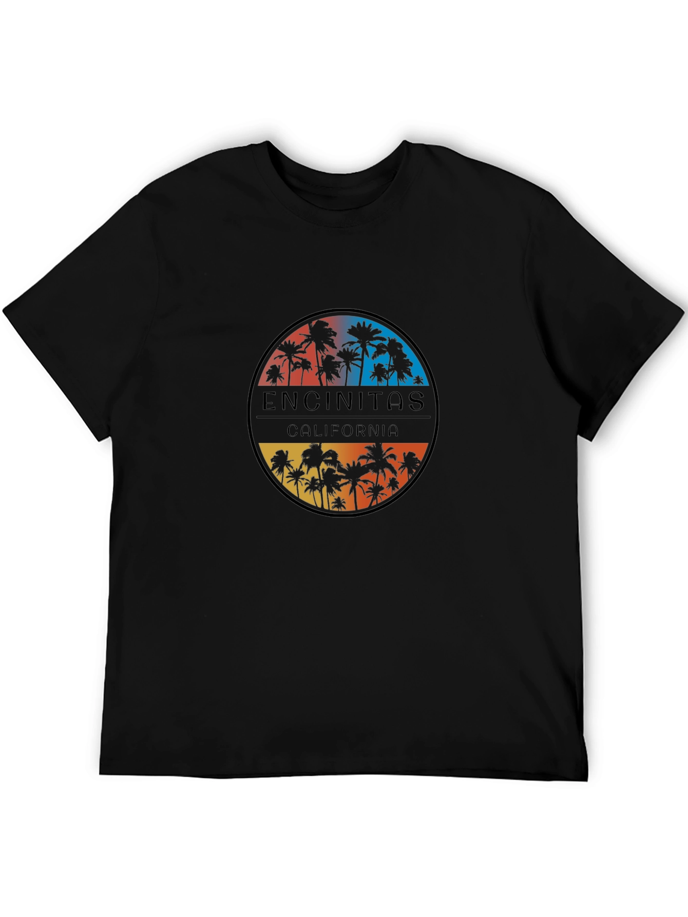 Encinitas California Palm Tree Black T-Shirt
