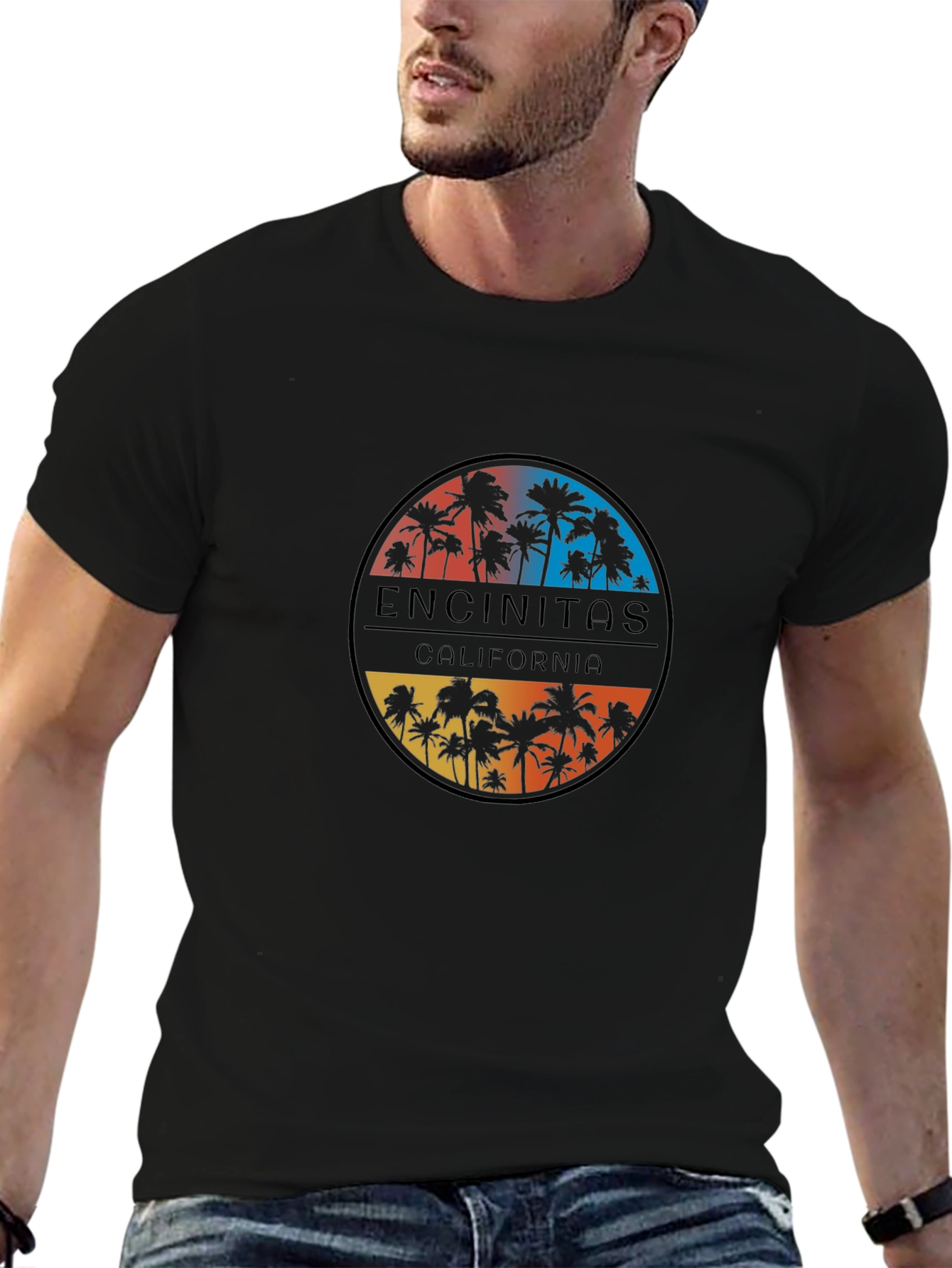 Encinitas California Palm Tree Black T-Shirt