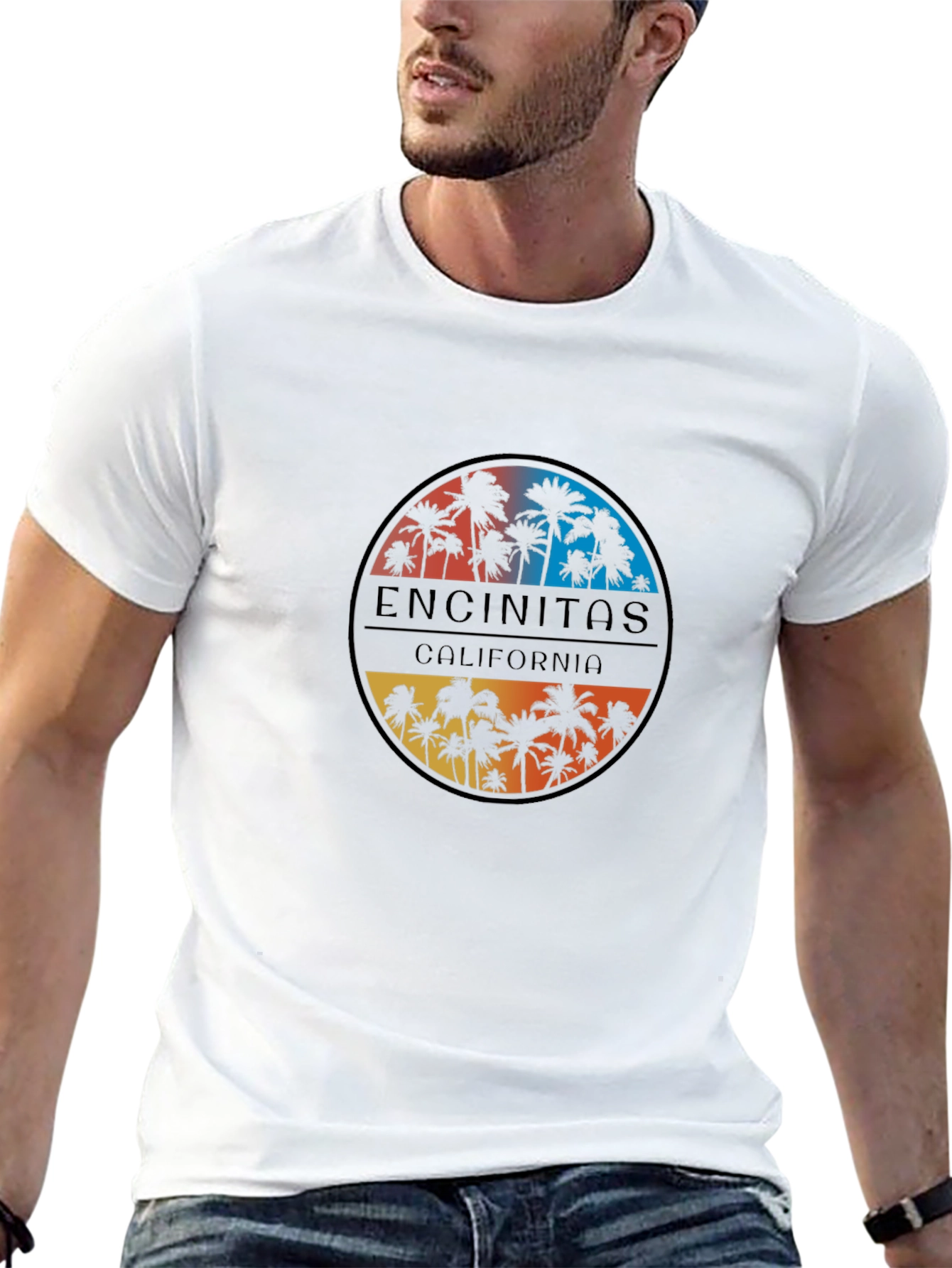 Encinitas California Palm Tree Black T-Shirt