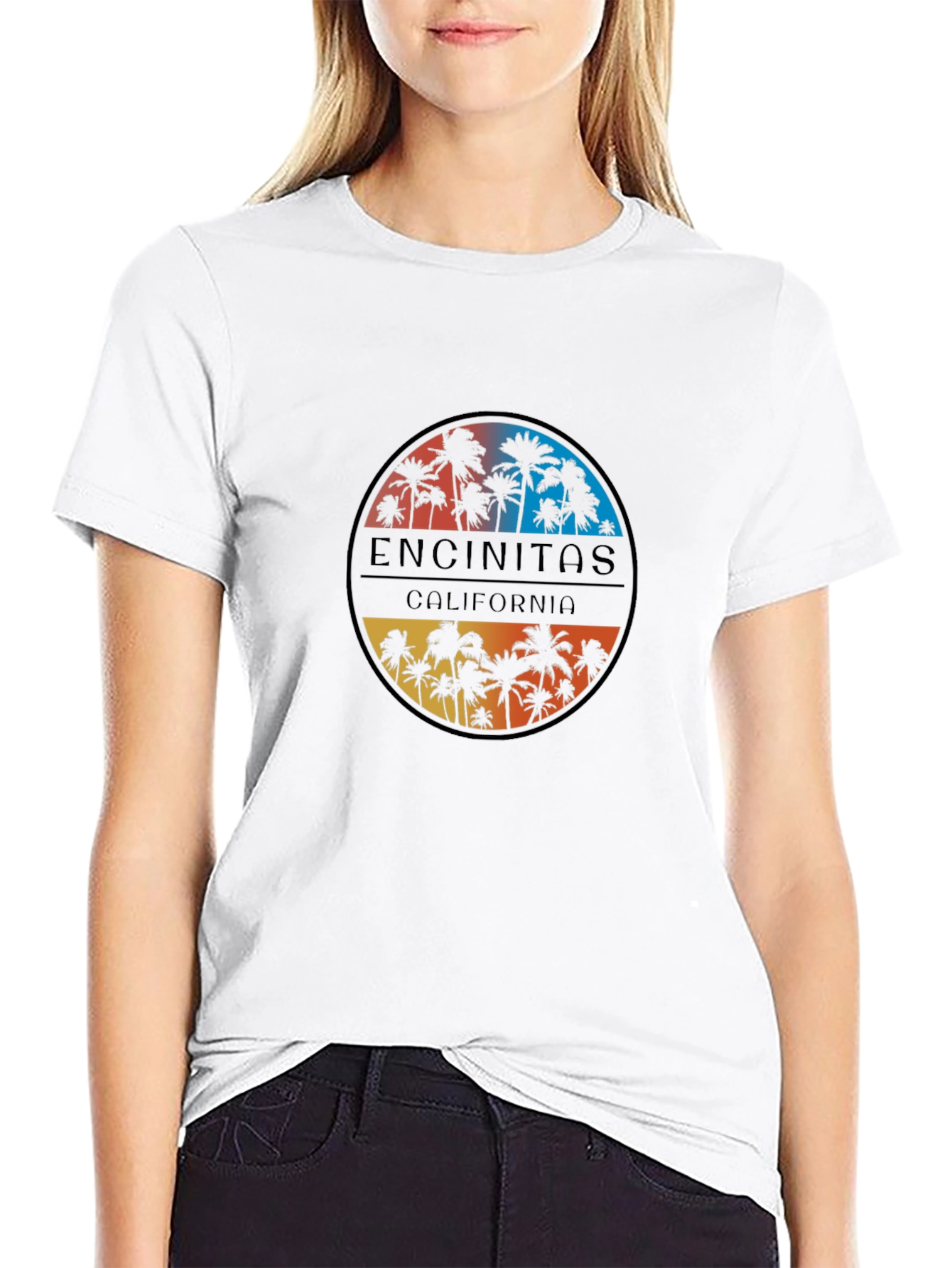 Encinitas California Palm Tree Black T-Shirt